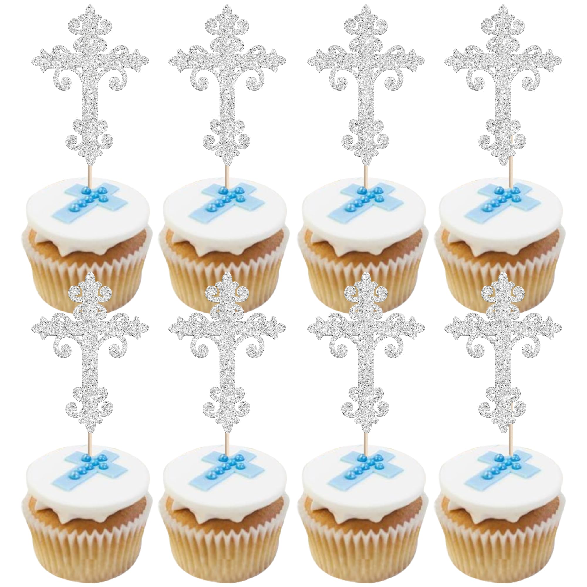 ZHUOWEISM 10 PCS Acrylic Cross Cake Topper Christian Baptism God Bless Cake Pick for First Communion Theme Baby Shower Birthday Party Cake Decorations Supplies Gold — view 13