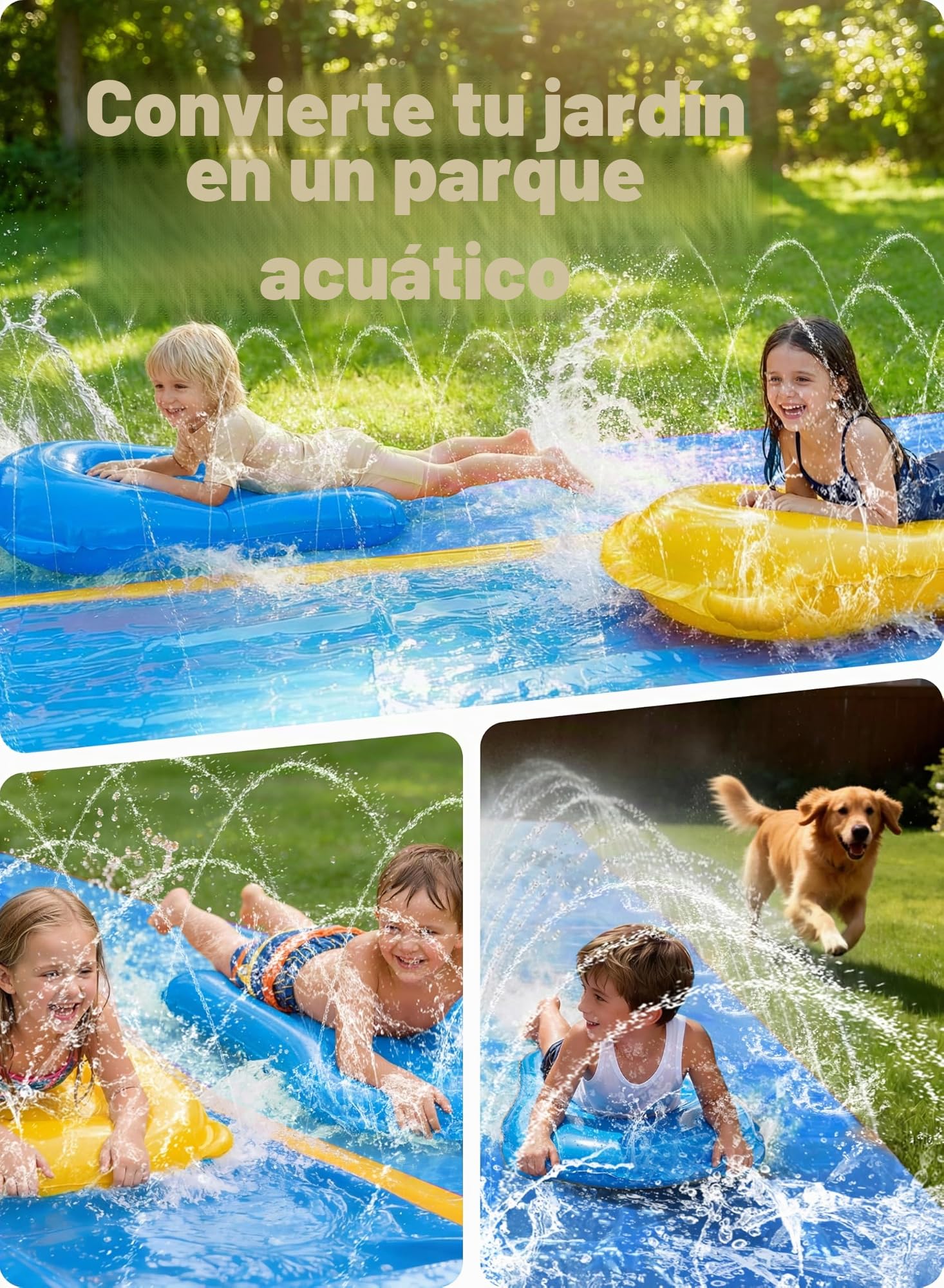Sloosh Gran tobogán de Agua 914,4 x 182,8 cm, tobogán para césped con rociador Incorporado y 2 Tablas inflables deslizantes, Fiestas de Verano, jardín, césped y Juegos acuáticos al Aire Libre