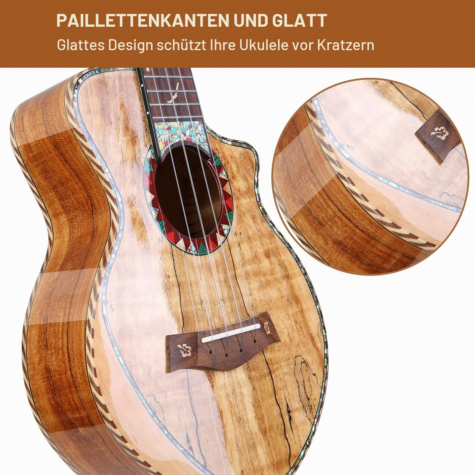 Konzert Ukulele aus edel hochqualitativ Spalten Ahorn, Professional Ukulelen glatt glänzend Ultradünnes Hawaii-Ukele Concert Musikinstrumente 23 Zoll mit Tasche