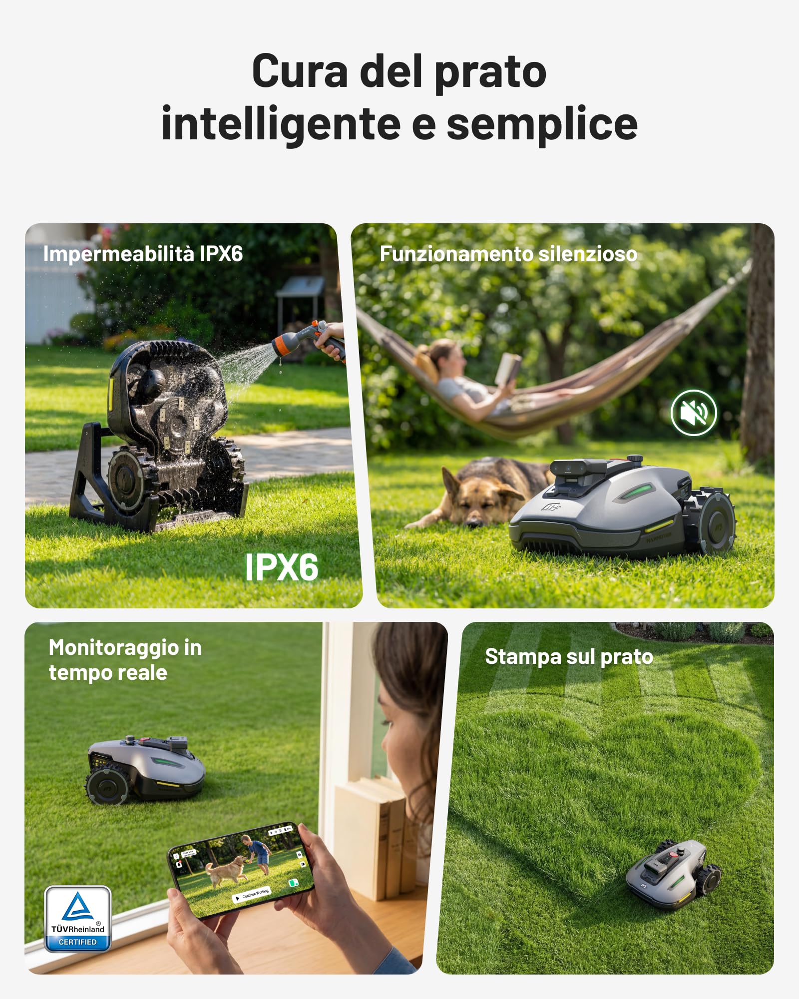 MAMMOTION YUKA mini 2 500 Robot Tagliaerba senza Filo Perimetrale con Garage, Visione AI Tri-Cam, No RTK, Nessuna Perdita di Segnale, DropMow, Mappatura Automatica, Taglio a 500㎡