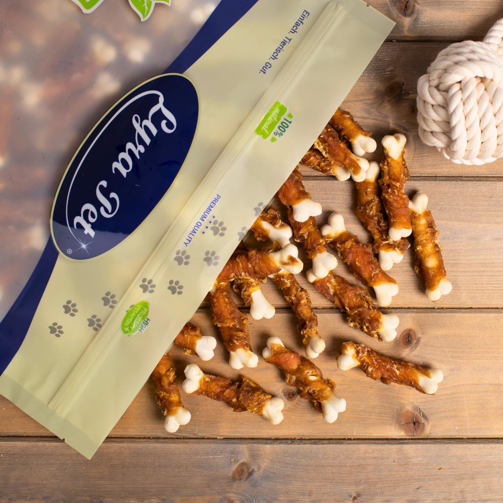 Lyra Pet® 5 kg Calciumknochen mit Hühnerbruststreifen in 30 L Tonne | Leckerli für Hunde - Kauartikel mit Huhn - Proteinreiche Belohnung - Gut bekömmliches, fettarmes Hundefutter