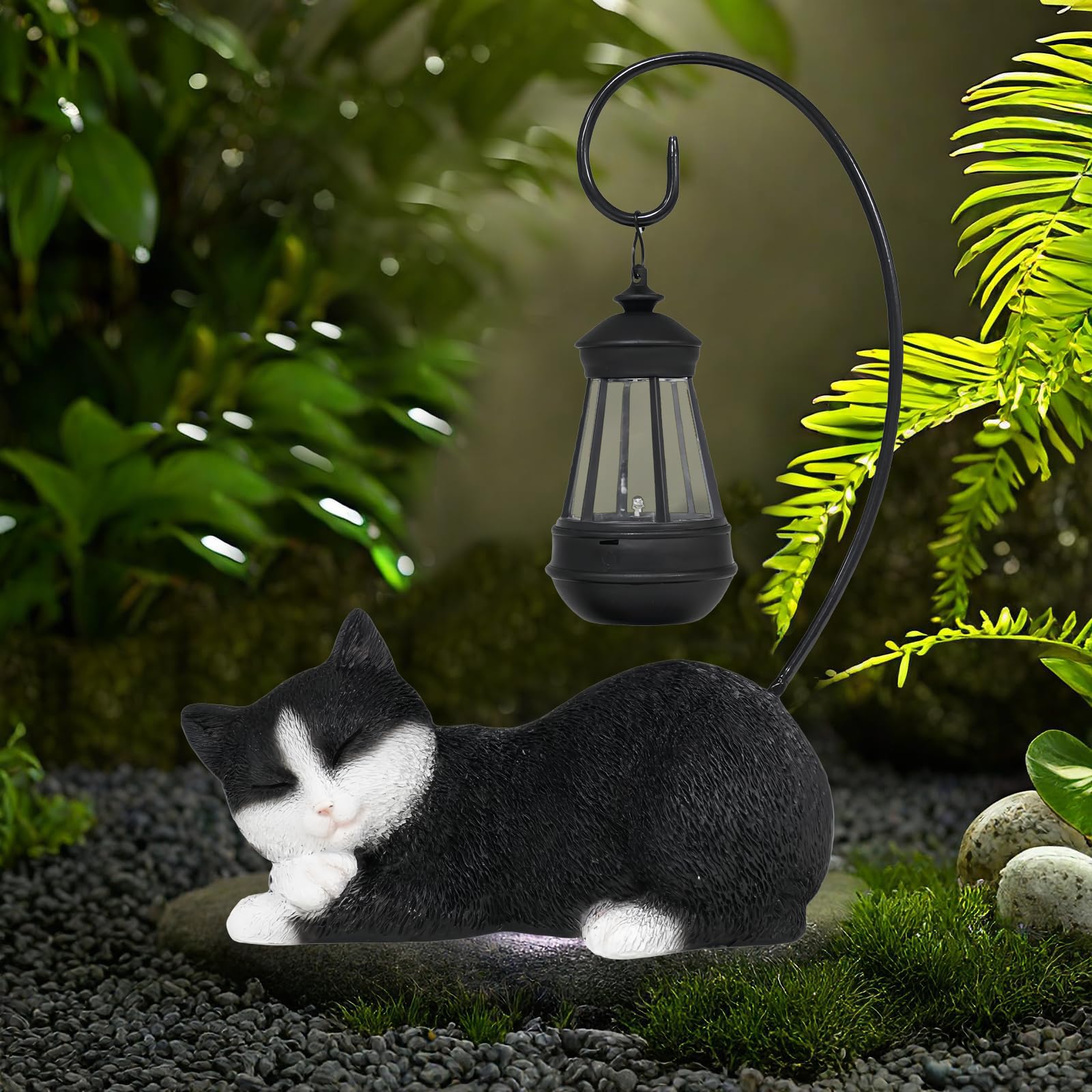 Estatua Solar De Jardín Con Linterna Solar, Estatua De Gato De 13 Pulgadas De Alto, Estatua De Gato De Resina, Arte De Patio, Estatuas De Gato, Decoración De Estatua De Exterior