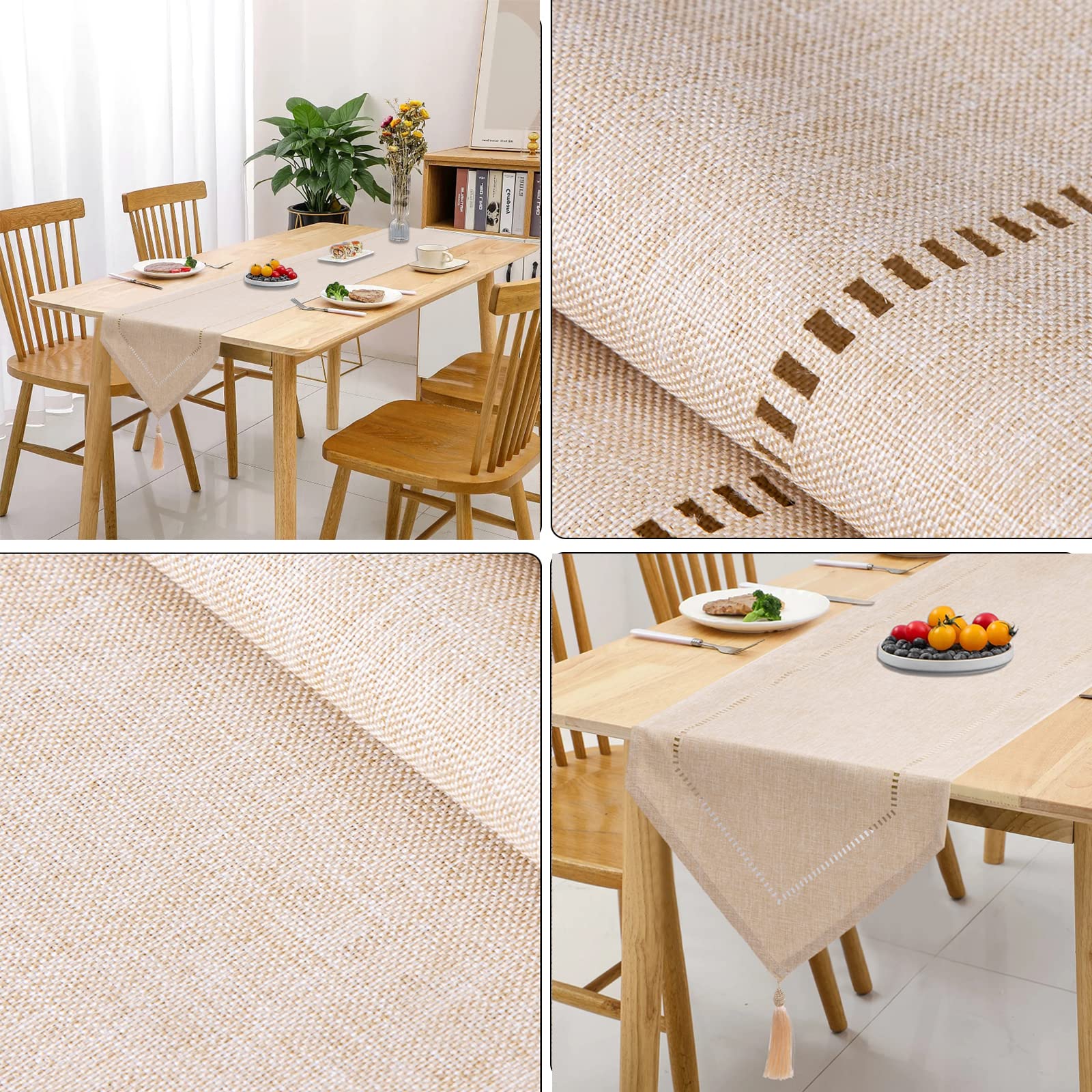 Chemin de table en lin beige, 30,5 x 149,9 cm, aspect lin, moderne, facile d'entretien, pour table à manger, table basse, restaurant, décoration