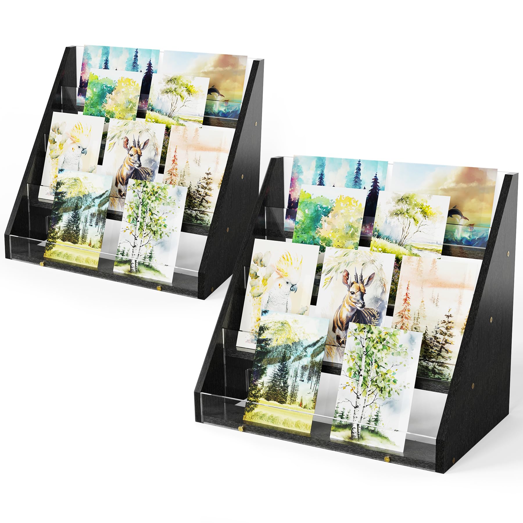 NiHome 2 espositori a 4 ripiani in bambù e acrilico per biglietti, foto, cartoline, eleganti pannelli ad alta trasparenza per casa, matrimoni, decorazioni di compleanno e ricordi (nero)