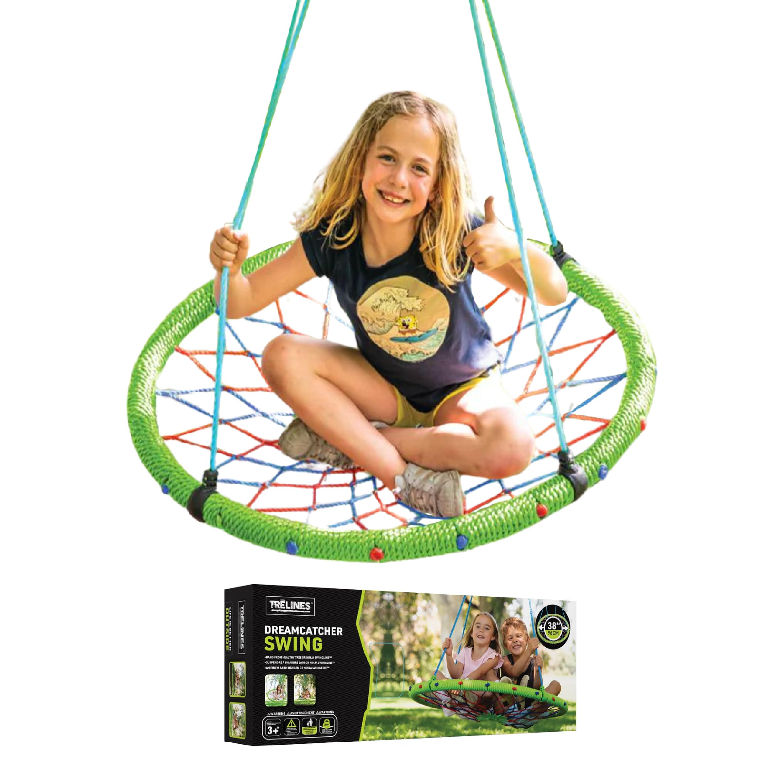Trelines 40” Round Disc Dreamcatcher Swing – Colorful & Beautiful Tree Swing for Kids Outdoor & for Your Backyard. Perfect for Family & Children,
