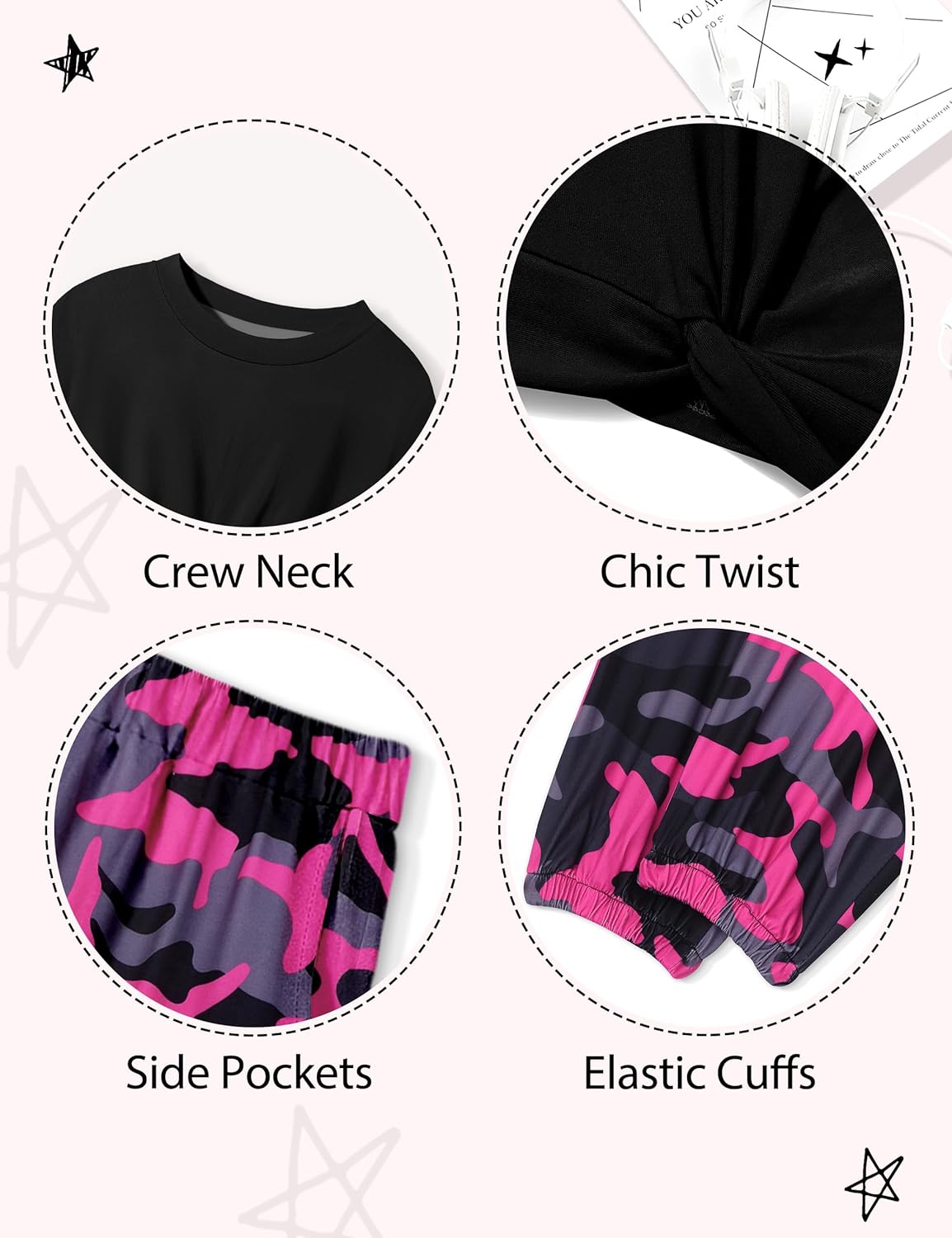 NECIOUS Girls Fall Outfits 2 Piece Fashion Twist Front Pullover Sweatshirt and Camo Pants Clothing Sets 5-14Y - Image 6