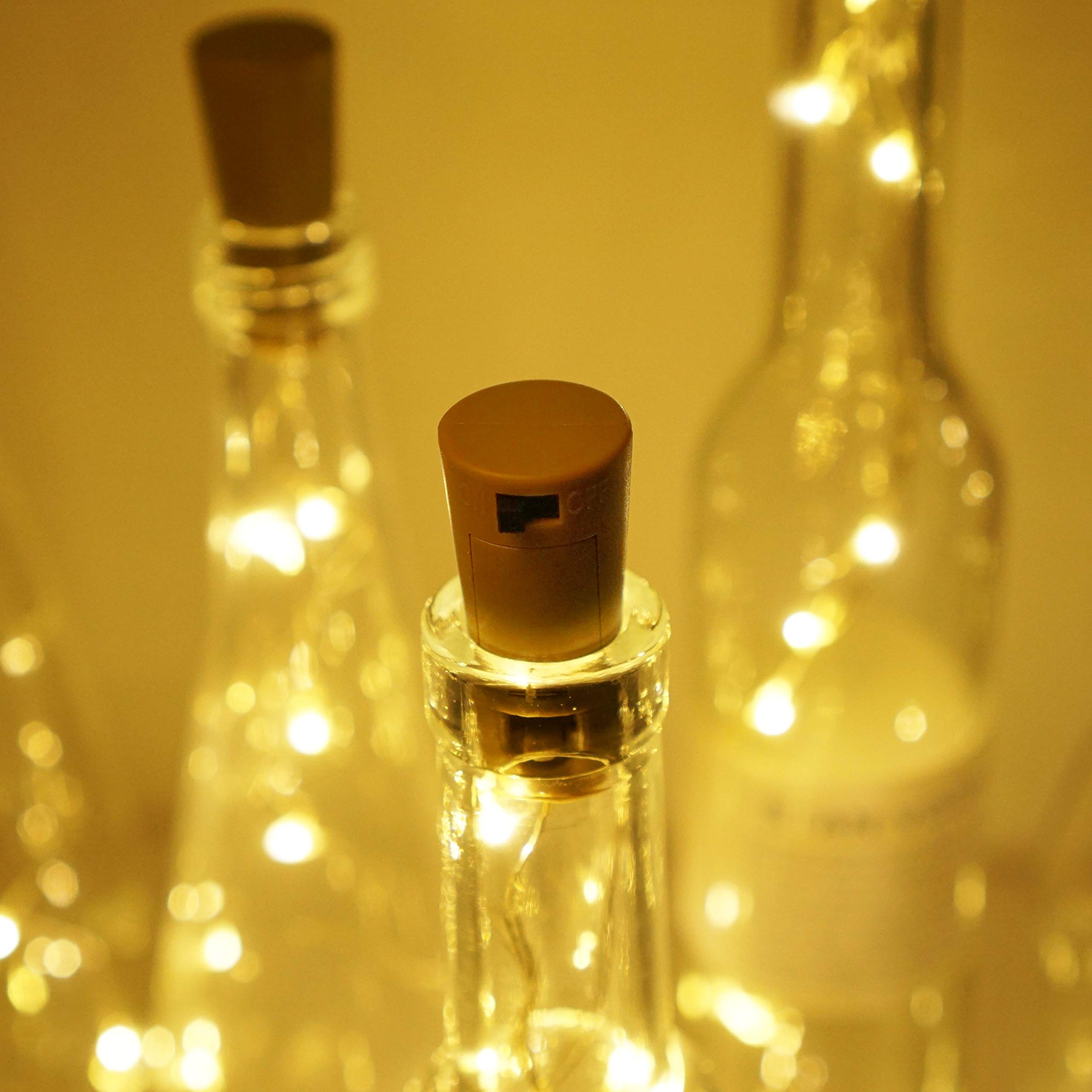 Weinflaschenlichter mit Kork, batteriebetrieben, 20 LED, Korkform, Silberdraht, bunte Mini-Lichterkette (ohne Flaschen) per fai da te, feste, decorazioni, Weihnachten, Hochzeit (30, warmweiß)