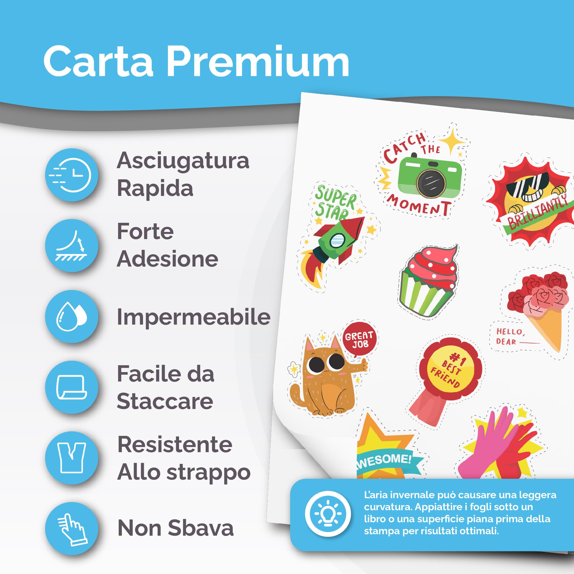 Carta adesiva in vinile stampabile A4 lucida impermeabile 32 fogli per stampanti laser e getto d'inchiostro