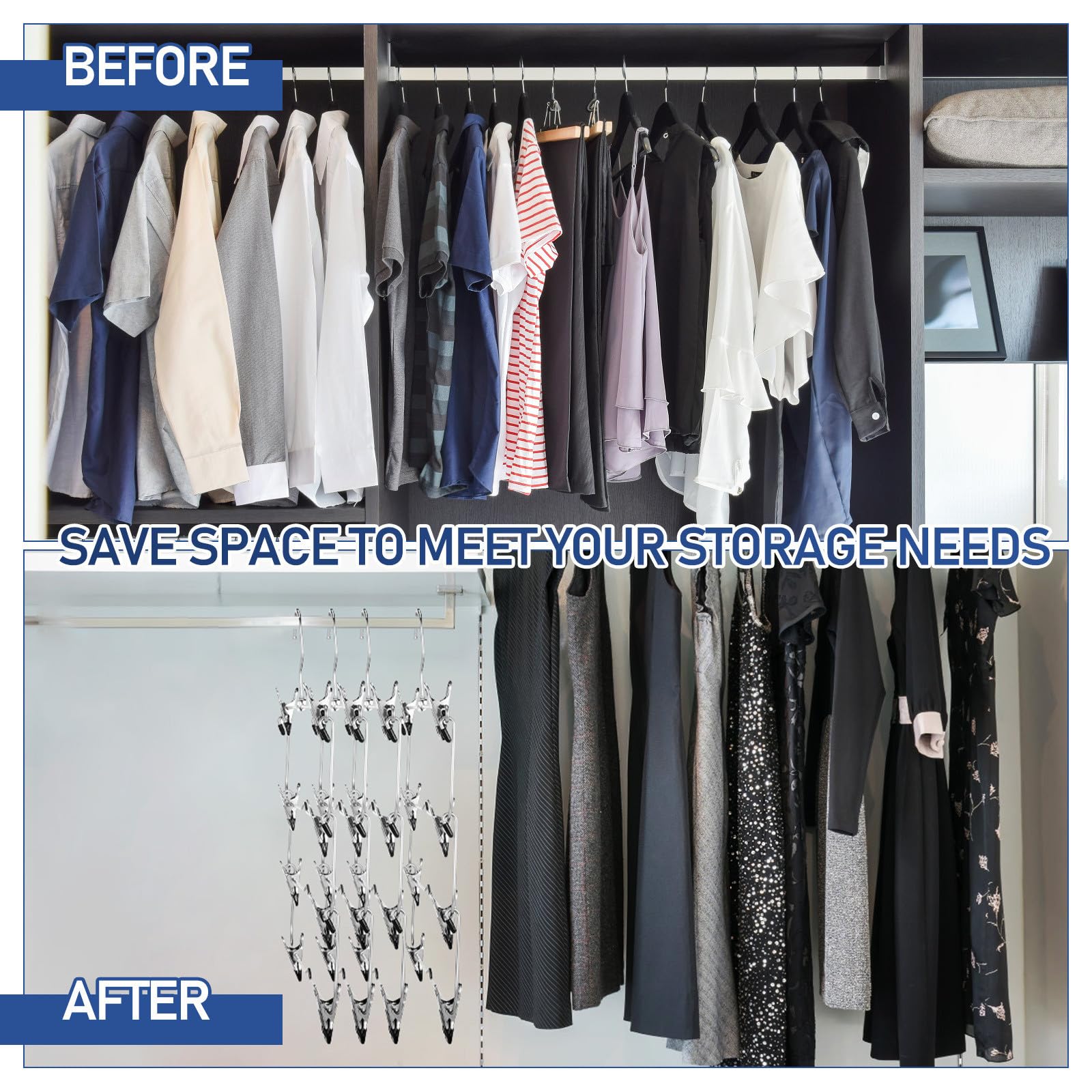 USHOBE 4 Pezzi Appendini Gonne e Pantaloni Salvaspazio in Acciaio ad Alto Manganese con Clip Antiscivolo Design Multistrato per Organizer Armadio