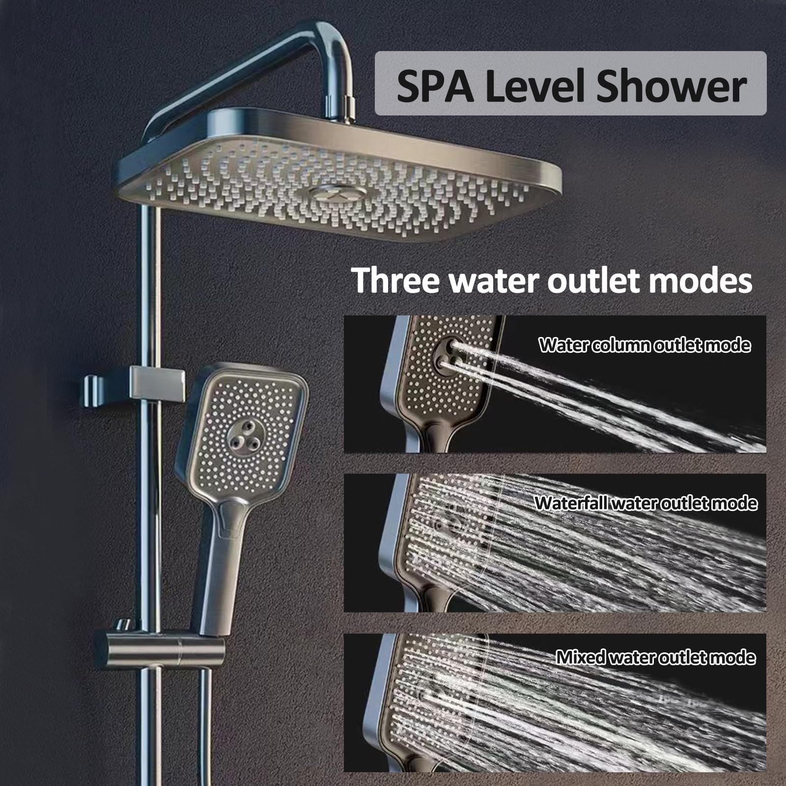 Columna de Ducha con Grifo, 4 Modos Indicación de la temperatura del agua, Columna Ducha con Rociador superior 275 * 185mm, Columna de baño Multifuncional Altura Ajustable