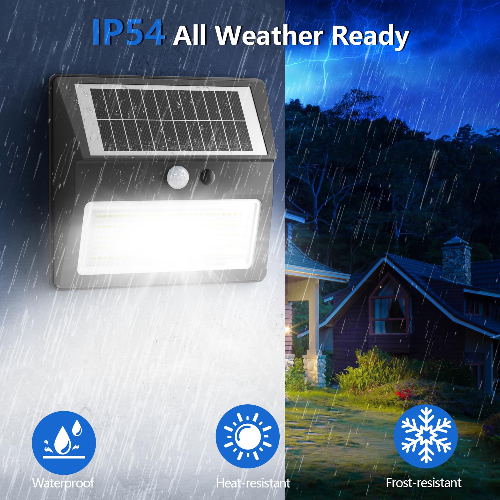 Luz Solar Exterior, 130 LED/3 Modos Luces Solares Led Exterior Jardin con Sensor de Movimiento 2000mAh Focos Led Solares IP54 Lámpara de Pared para Jardín, Calle, Puertas (4 Paquete)
