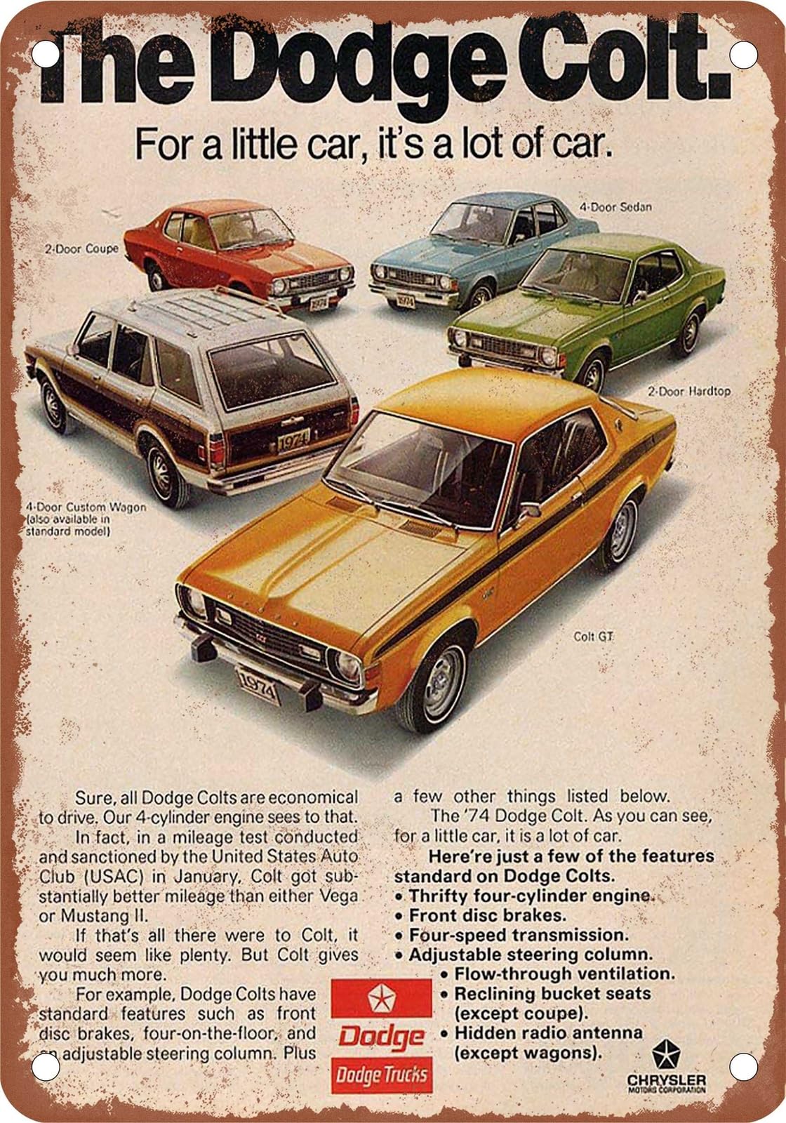 METAL SIGN - 1974 Dodge Vintage Ad 02 - Old Retro Rusty Look home decor