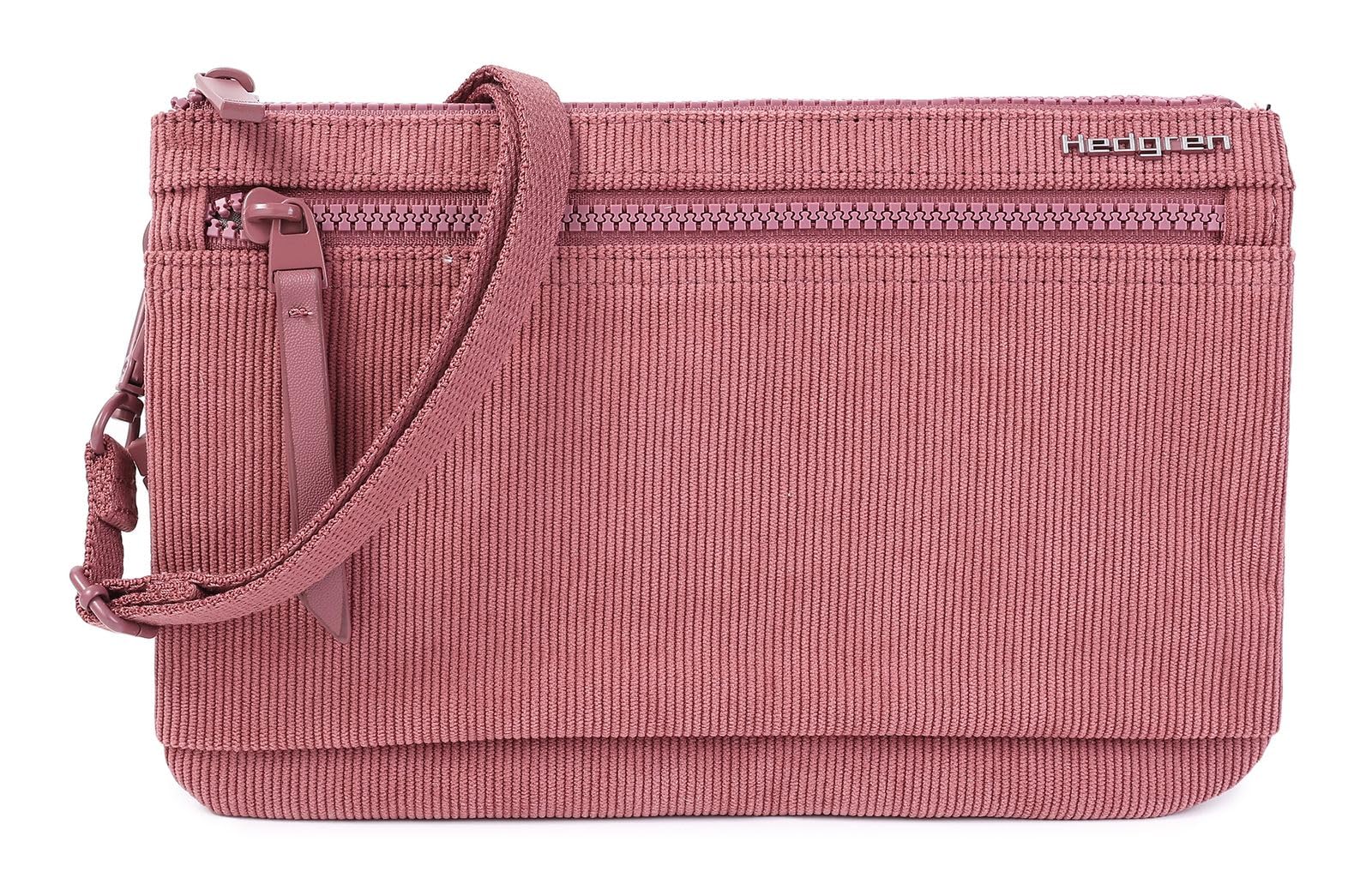 Sacoche RFID Emma Crossover Hedgren velours côtelé rose 3 compartiments