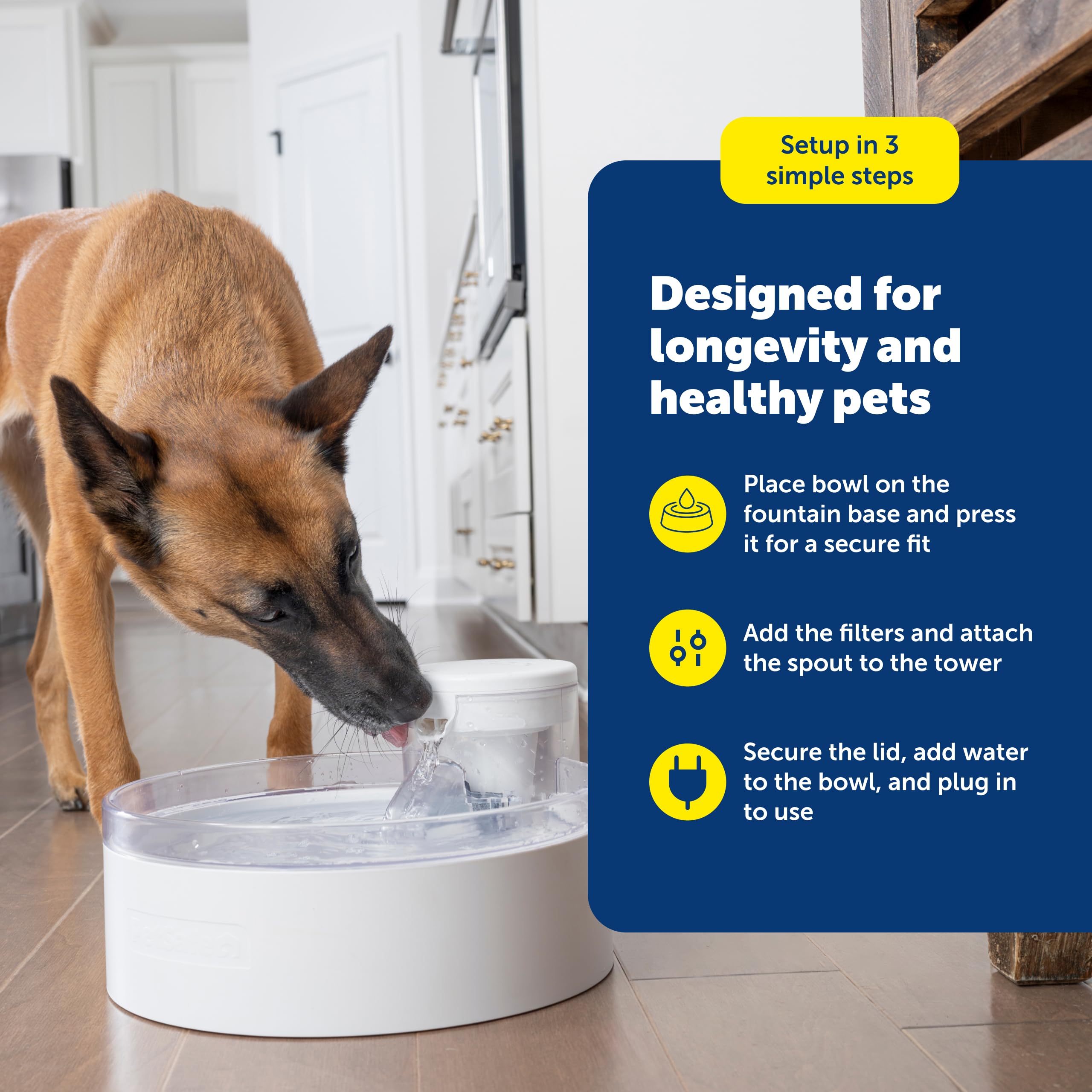 PetSafe Outlast - Fontana per cani e animali domestici, 3,6 l, lavabile in lavastoviglie, facile da montare e pulire, filtro dell'acqua incluso