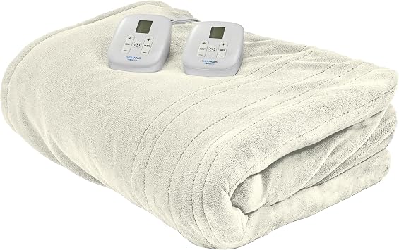 Therapedic Heated Blanket Plug-in Electric Bed Warmer with Dual Controllers, 10 Heat Settings, Adjustable Timer, Machine Washable, ETL Certified Auto Shut-Off Queen 100x90, Ivory