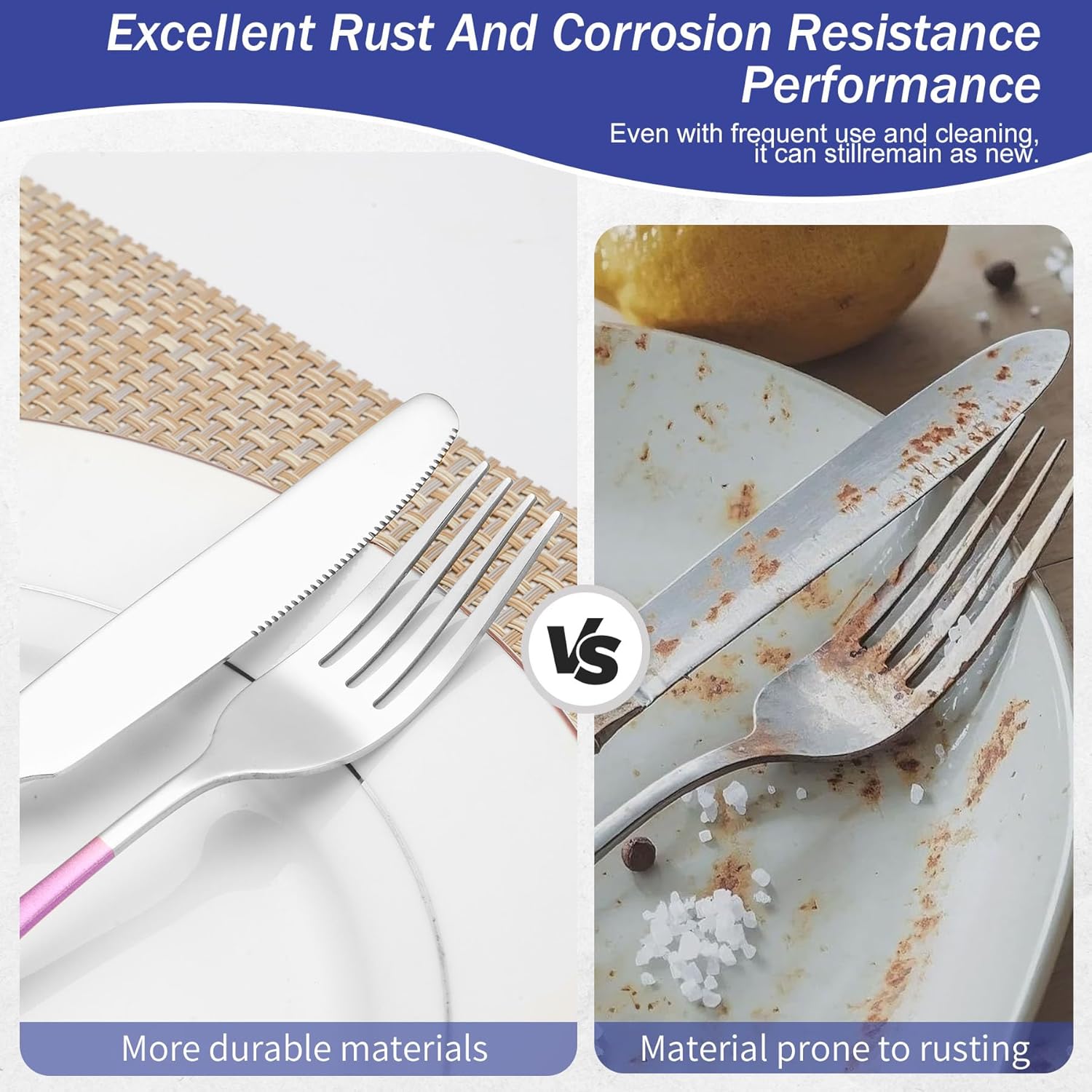 24 Pieces Silverware Set, Stainless Steel Cutlery Set with Holder, Flatware Set for 6 Person Tableware Set Includes Dinner Knives Forks Spoons Teaspoons, Mirror Polished (Purple Silver)