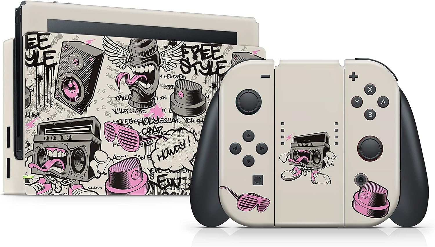 Tacky Design Graffiti Skin Compatible with Nintendo Switch Skin Wrap Cover, Pink Skin for Nintendo Switch Stickers, Premium Vinyl 3M Full Wrap Decal, Kawaii Full Cover