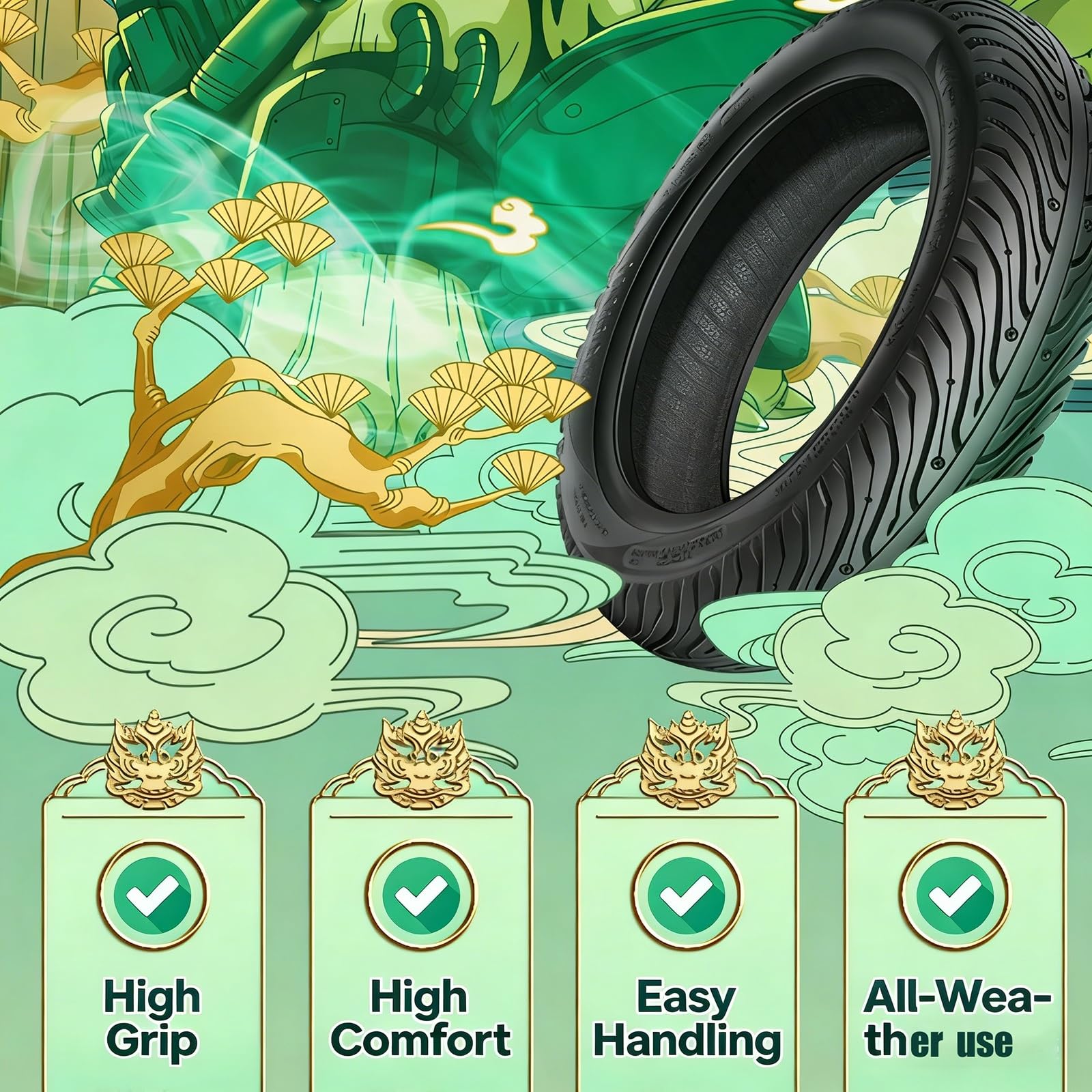3.50-10 Opona Tubeless na Skuter Elektryczny i Motocykl, Gumowy, Wysoka Przyczepność, Antypoślizgowy, Antyprzeciekinowy, 10 Cali, All-Season, Tłumiący Wstrząsy i Odporny na Zużycie