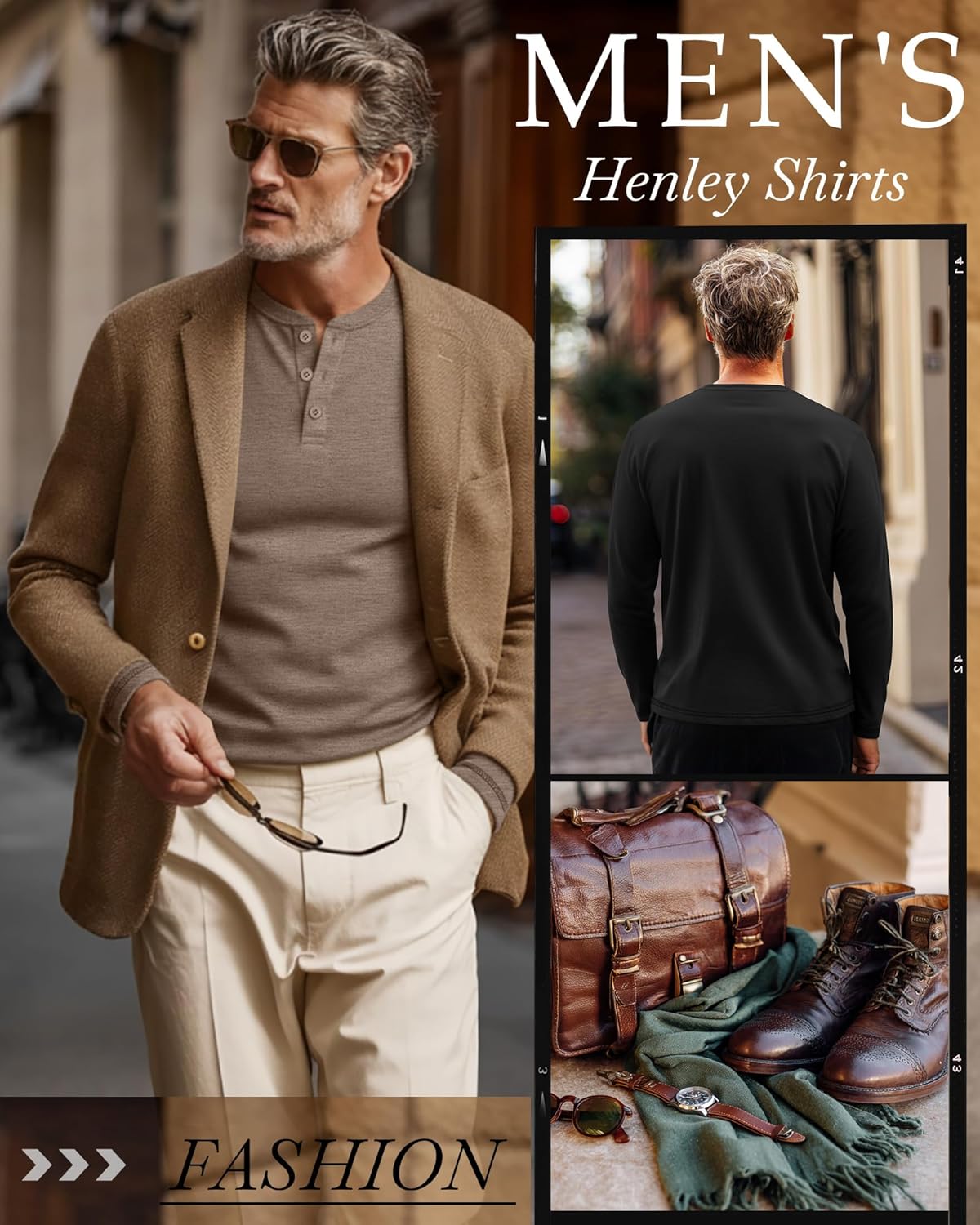 4 Pack Men's Big and Tall Henley T-Shirts, Long Sleeve Crew Neck 3 Button Casual Soft Basic Tee Tops Multipack - Image 4