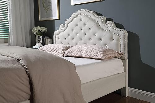 Miniatura 4 de Base de cama de plataforma tapizada completa con cabecero de 51 pulgadas de alto, cama de tela copetuda con botones, soporte de listones de madera