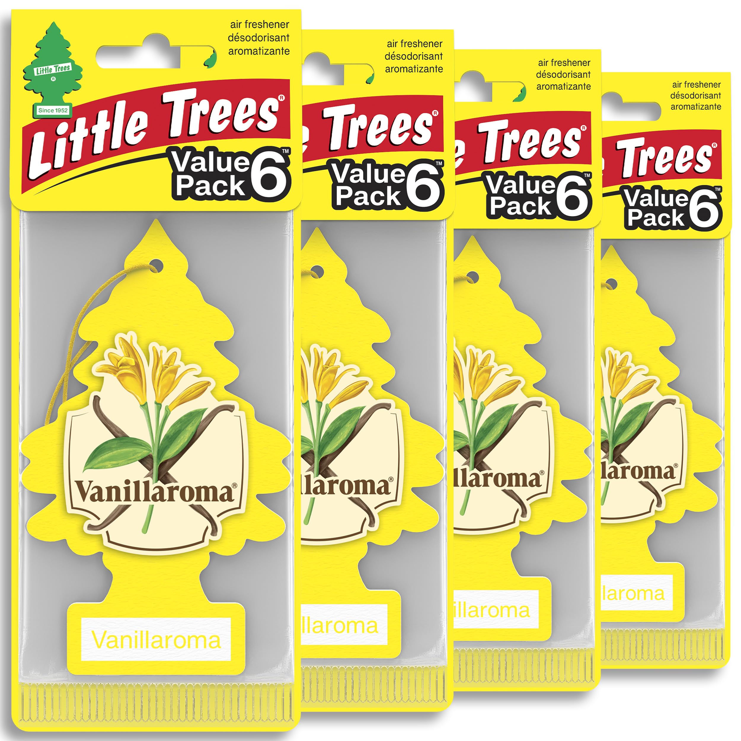 LITTLE TREES Car Air Freshener | Hanging Tree Provides Long Lasting Scent for Auto and Home | 24 Air Fresheners |Vanillaroma Vanillaroma 4 Count (Pack of 6)