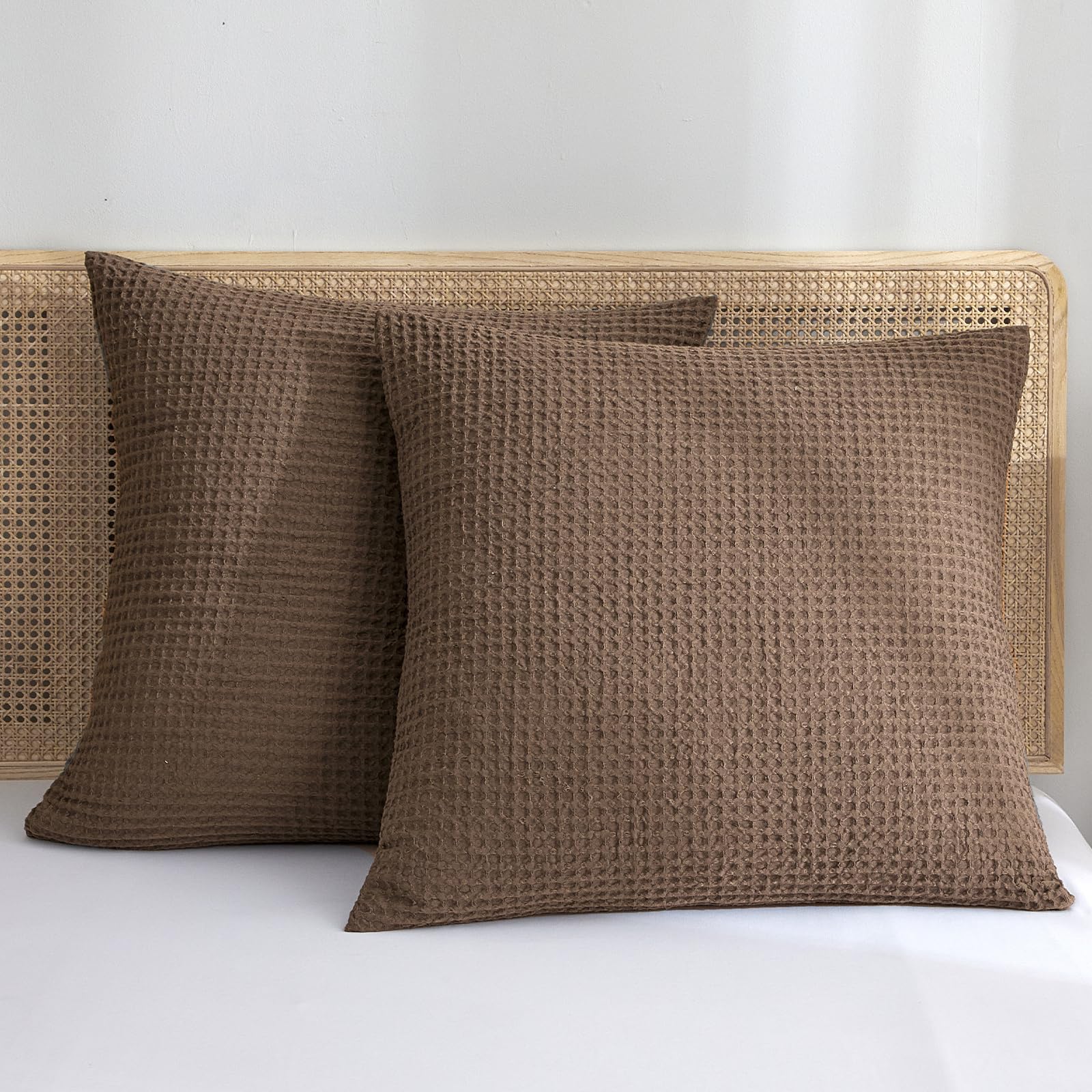 PHF Ultra Soft Waffle Weave Euro Shams Pillow Covers 26" x 26" 2 Pack, No Insert, Breathable Skin-Friendly Euro Throw Pillow Covers for Bed Couch Sofa, Cocoa Brown