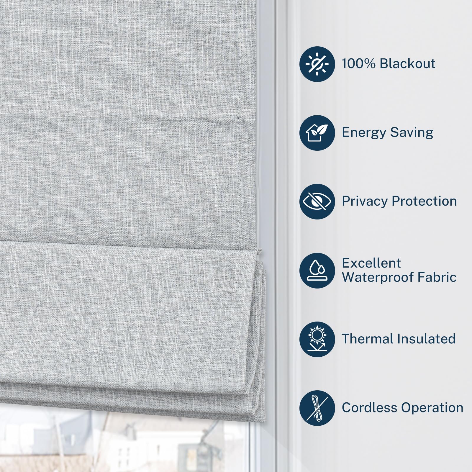 Pasoun Cordless Roman Shades Custom Blackout Shades, Waterproof Fabric Roman Blinds for Indoor Windows, Pull Down Thermal Insulated Blinds for Home Bedroom (Light Gray, Custom Size)