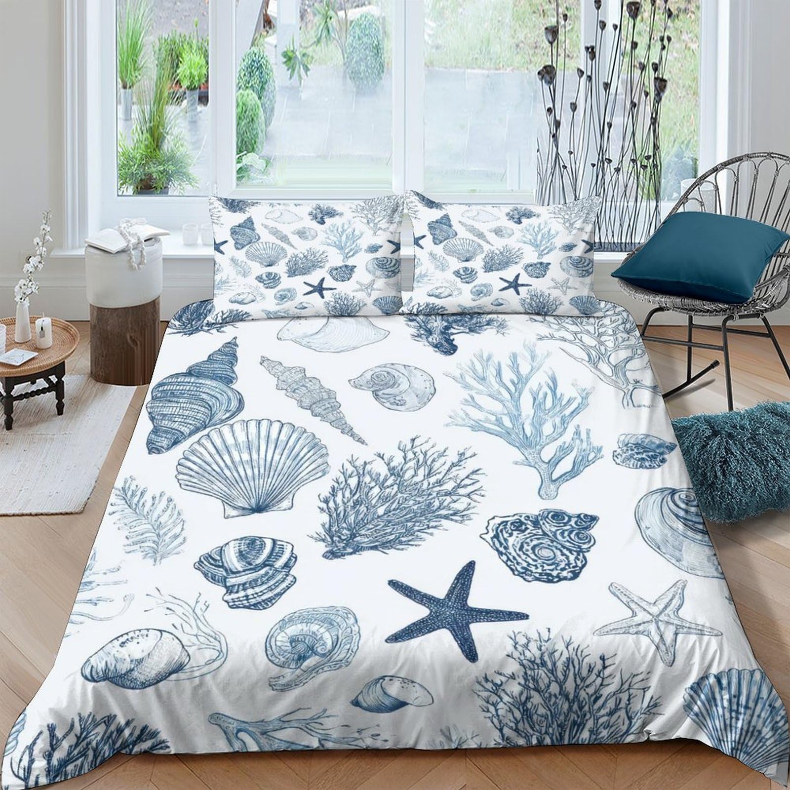 Ctjqhvkz Style-10 3D Printed Ocean Shells Fitted Sheet Microfiber Soft Breathable Coral Starfish Mattress Cover For Bedroom Guest Room Decor Single（135X200cm）