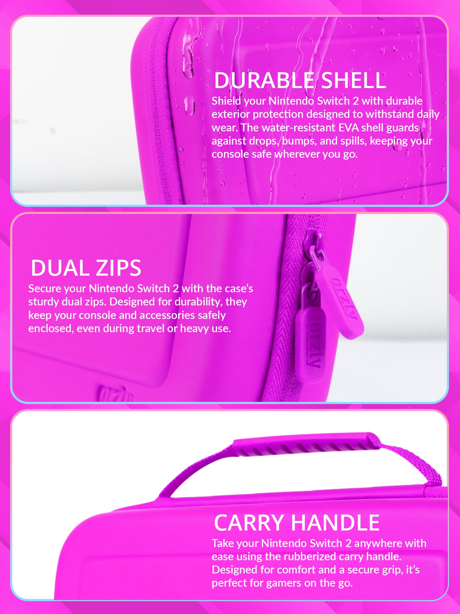 Orzly Custodia per Nintendo Switch 2, custodia protettiva da viaggio con pad per lo schermo, schede di gioco e slot MicroSD con tasche per gli accessori della console