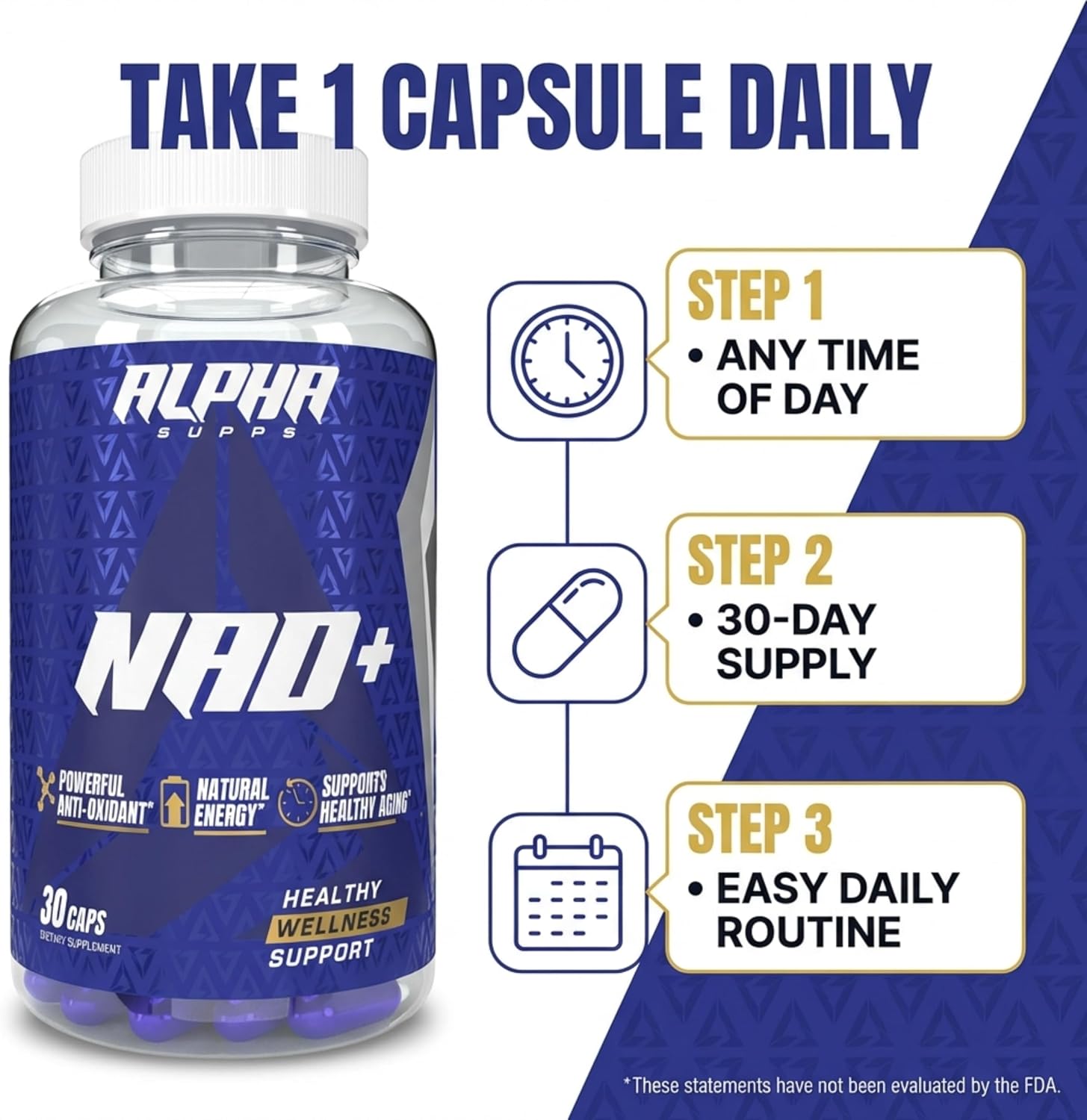 Alpha Supps NAD+ Resveratrol - NMN & NMNH Supplement Alternative - Advanced NAD Plus Antioxidant Formula - Supports Cellular Vitality, Healthy Aging, Energy & Longevity - Ideal for Men & Women