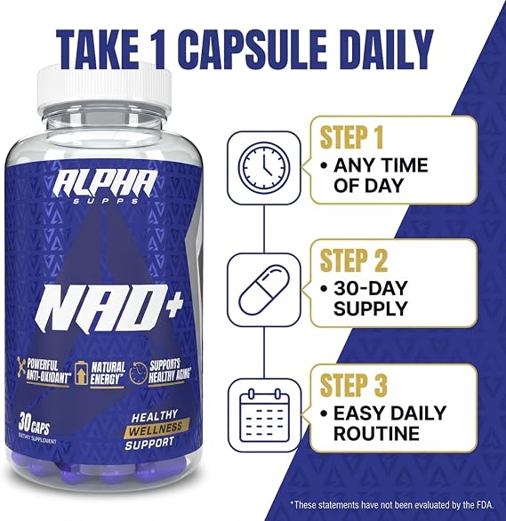 Alpha Supps NAD+ Resveratrol - NMN & NMNH Supplement Alternative - Advanced NAD Plus Antioxidant Formula - Supports Cellular Vitality, Healthy Aging, Energy & Longevity - Ideal for Men & Women