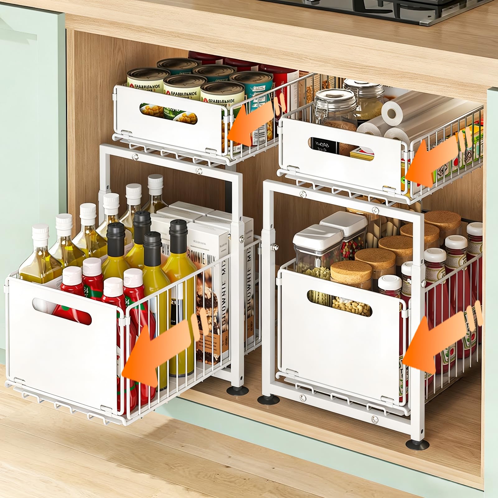 Organizador Bajo Fregadero Extraíble de Metal 2 Niveles, Almacenaje y Organización Multiusos para Cocina Baño Armario y Especias