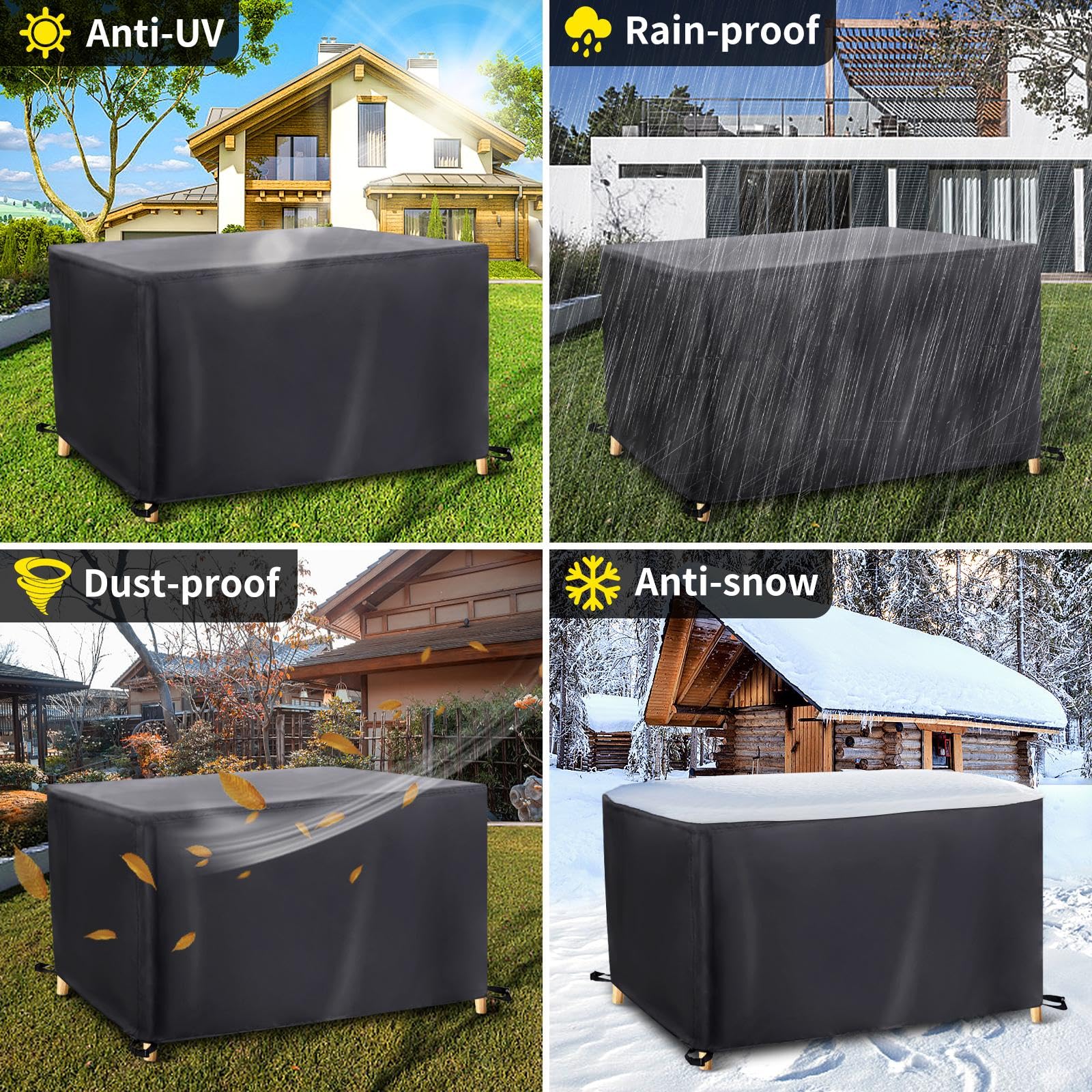 Copertura per Mobili da Giardino, 360x90x70cm/LxWxH Oxford Impermeabile Copertura, Tavoli e Sedie da Cortile Raggi UV, Rettangolare Copertura Tavolo Esterno Telo Copri per Tavolo
