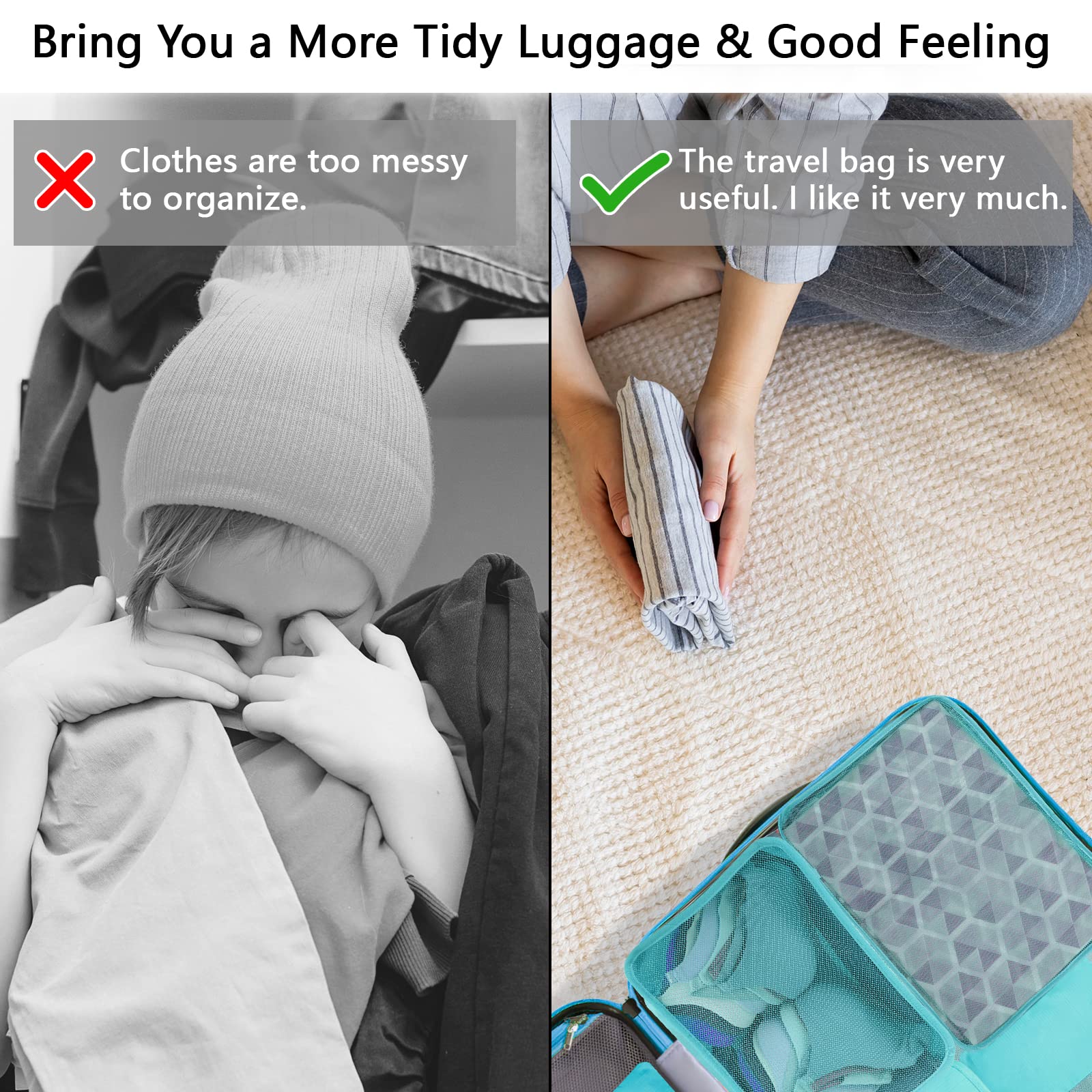 Sciphylia Organizer Valigie Organizer Valigia Set di 10 Borse Organizer da Viaggio Impermeabili Cubi di Imballaggio Viaggio Accessori Utili per Vestiti Cosmetici Scarpe Biancheria Intima Lago Blu