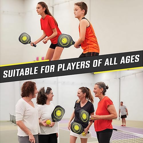 Miniatura 5 de MaQZone Juego de 4 palas de pickleball aprobadas por USAPA, 6 bolas de pickleball, 2 toallas de enfriamiento y bolsa de transporte, palas de madera