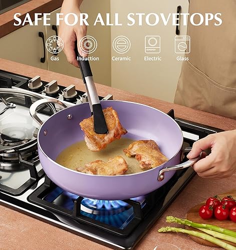 Miniatura 4 de KOCH SYSTEME CS Sartén para Saltear con Tapa, Sartén Honda para Freír de 12 Pulgadas, Sartén para Saltear Antiadherente de Cerámica Libre de Toxinas