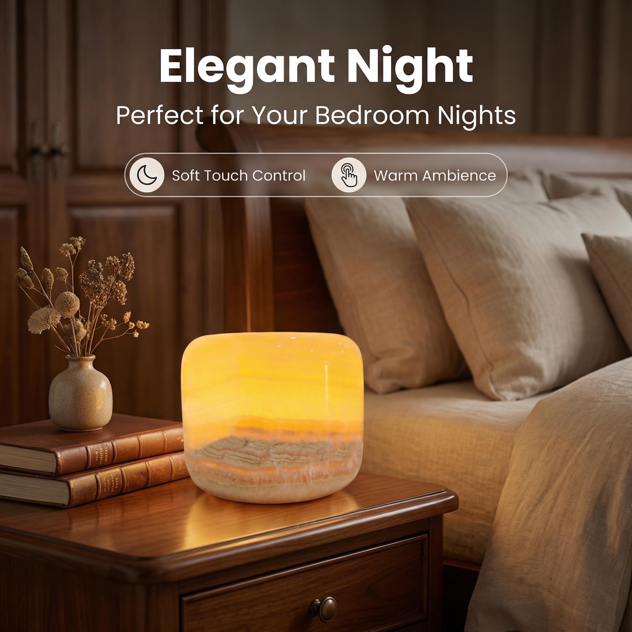 Marmorlampe Nachtlicht Touch-Nachttischlampe für Schlafzimmer, wiederaufladbare kleine Schreibtisch-Nachttischlampe vom Typ C, augenschonende dimmbare LED-Ambientelampe (Amber Jade)