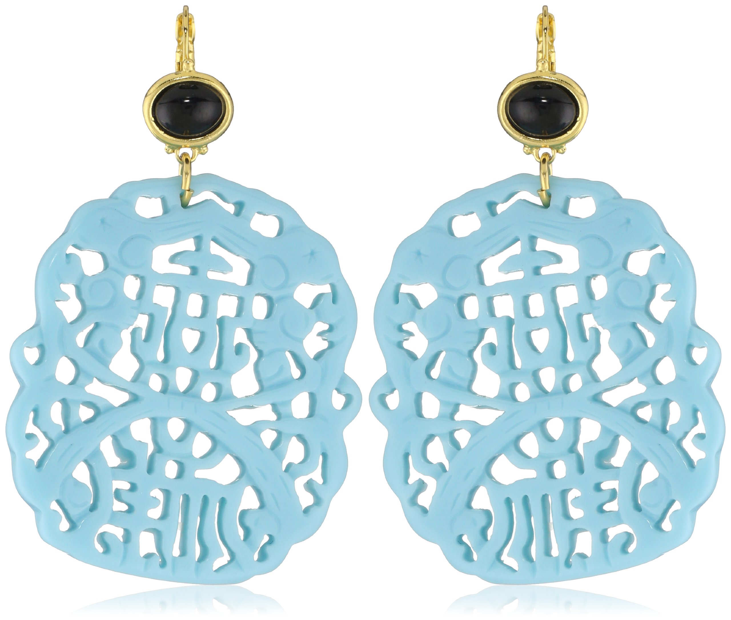 Kenneth Jay LaneKenneth Jay Lane Colorful Carved Resin Large Drop Pierced Leverback Earrings