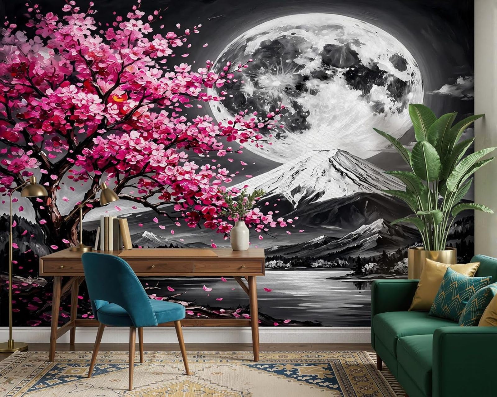hgjdjhnf Photo Wallpaper Cherry Blossoms Mount Fuji Wallpaper Japanese Landscape Modern Living Room Bedroom Children's Room Motif Wallpaper, 350cm x 256cmSticker - Background- Painting - Poster