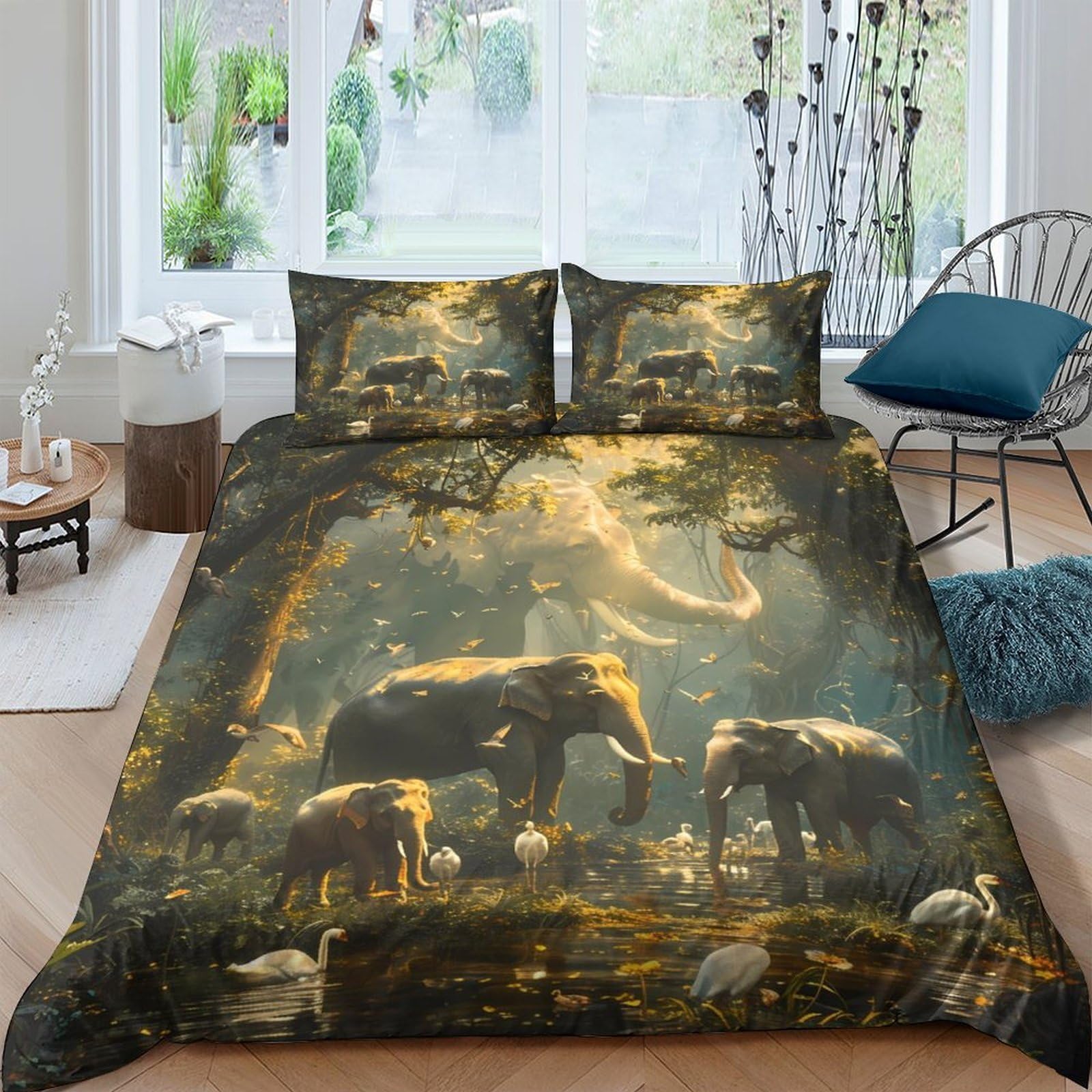 Ctjqhvkz Style-4 3D Printed Elephant Forest Fitted Sheet Microfiber Soft Anti-Slip Bed Cover For Bedroom Guest Room Décor Single（135X200cm）