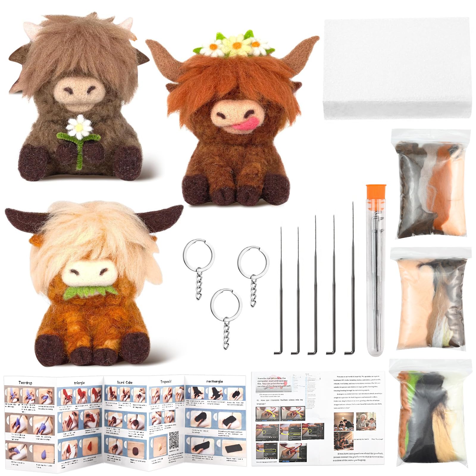 PokeAir Needle Felting Kit, Felting Kit for Beginners, Needles Craft Kits for Adults UK, Needle Felting Supplies with Foam pad, Felting Needles, Needle Felting Wool, Keychain, Instructions for Adults