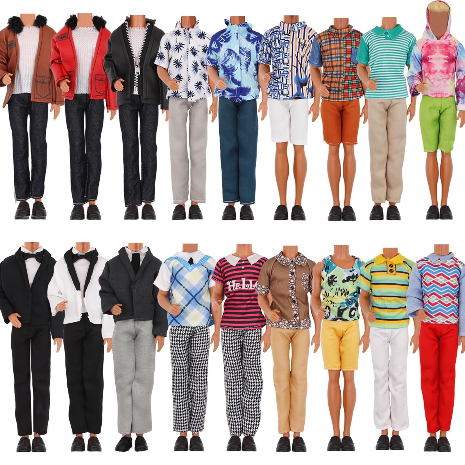 Doll Clothes Set for 12 Inch Boy Dolls Fashion Outfits 6 Sets Random Styles Various Colors 18 Pieces Mix and Match