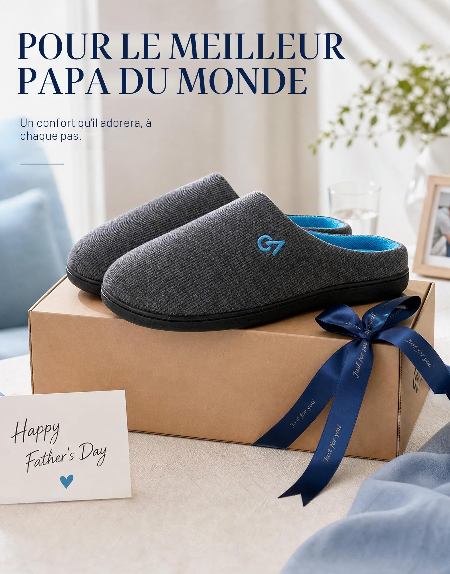 VeraCosy Hommes Chaussons à mémoire de forme bicolore