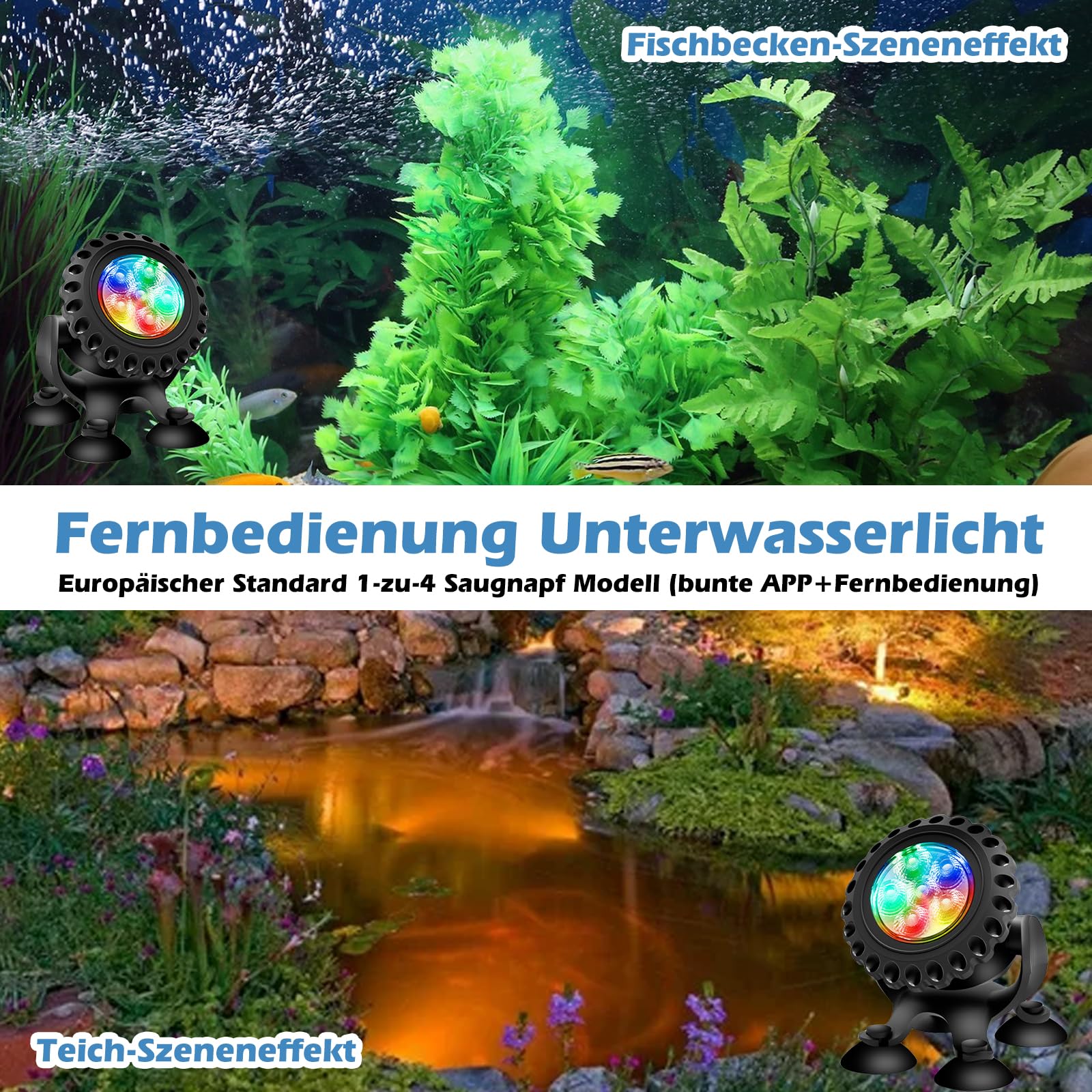 HOSPAOP Illuminazione per laghetto, luce subacquea, piscina a LED, illuminazione con telecomando, app Bluetooth, RGB, IP68, impermeabile e ventosa per piscina, cascata, laghetto da giardino