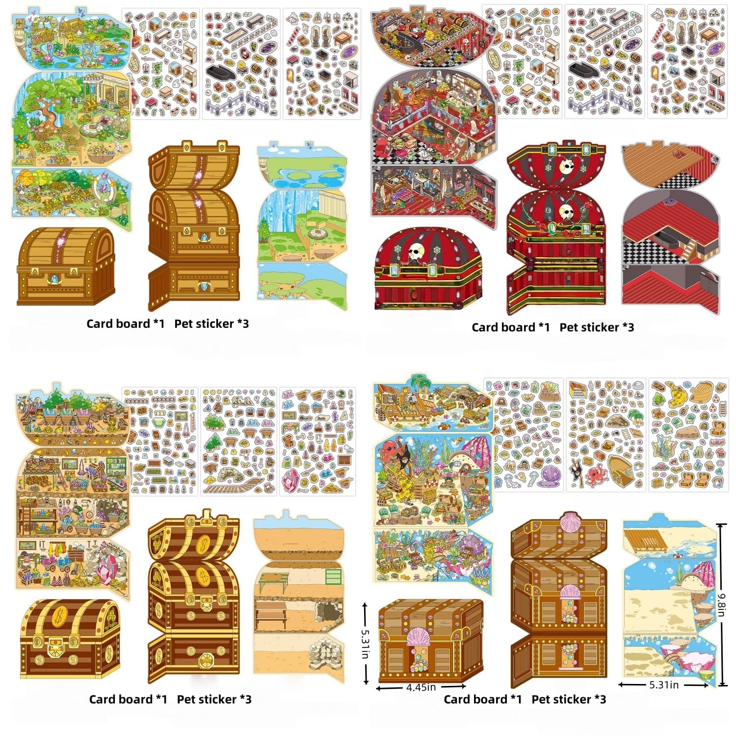 4 Sets Large Size 3D Miniature Scene Stickers,DIY House Sticker Therapy for Adult Cute 3D Cartoon Sticker Scenes for Adult Relief Stress Pass The Time - Image 3