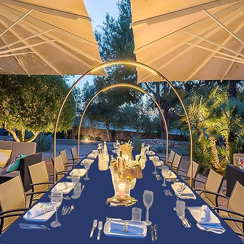 Miniatura 6 de Paquete de 6 manteles de plástico desechables de color azul y dorado, 54 x 108 pulgadas, mantel rectangular de plástico desechable para graduación,