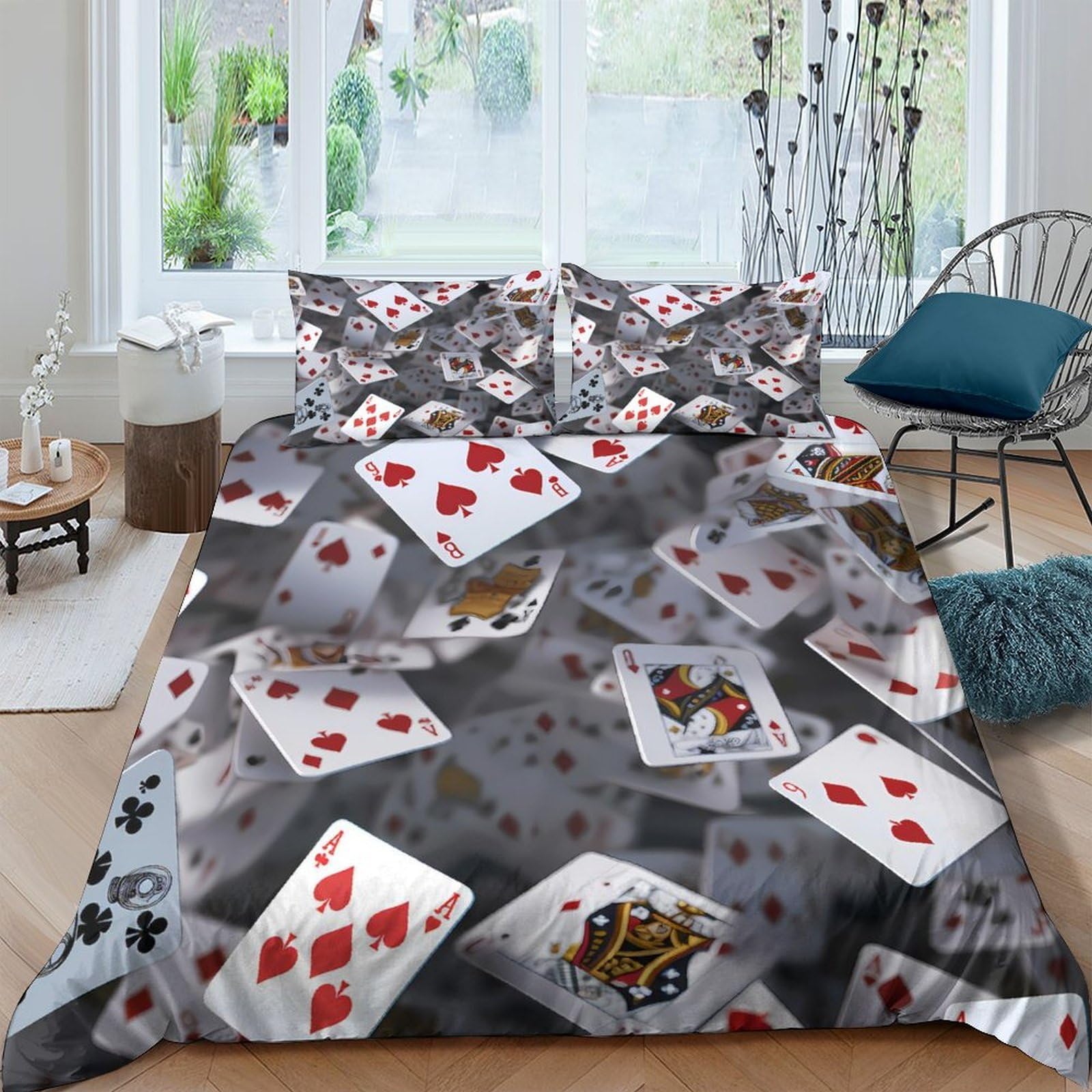 Ctjqhvkz Style-8 3D Printed Playing Cards Fitted Sheet Microfiber Soft Grey Poker Bed Cover For Bedroom Dorm Mattress Protection Decor Single（135X200cm）