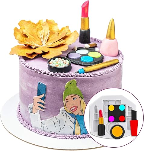 Miniatura 2 de 7 moldes de silicona con temática de maquillaje para pastel, chocolate, beso, lápiz labial, perfume, tacones altos, moldes de fondant 3D para