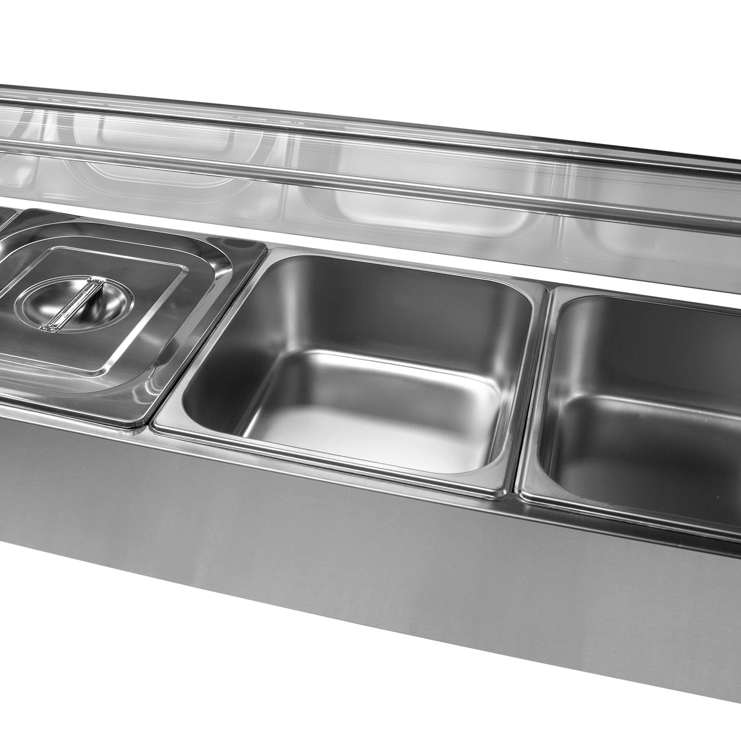 Vitrina Calienta Comida Eléctrica+5 Sártenes con Tapas de Acero Inoxidable (Capacidad 5 x 5.5L) Incluidas Calientaplatos Servidor Buffet Comida Caliente 2 Años Garantía para Cocinas Restaurantes Bares