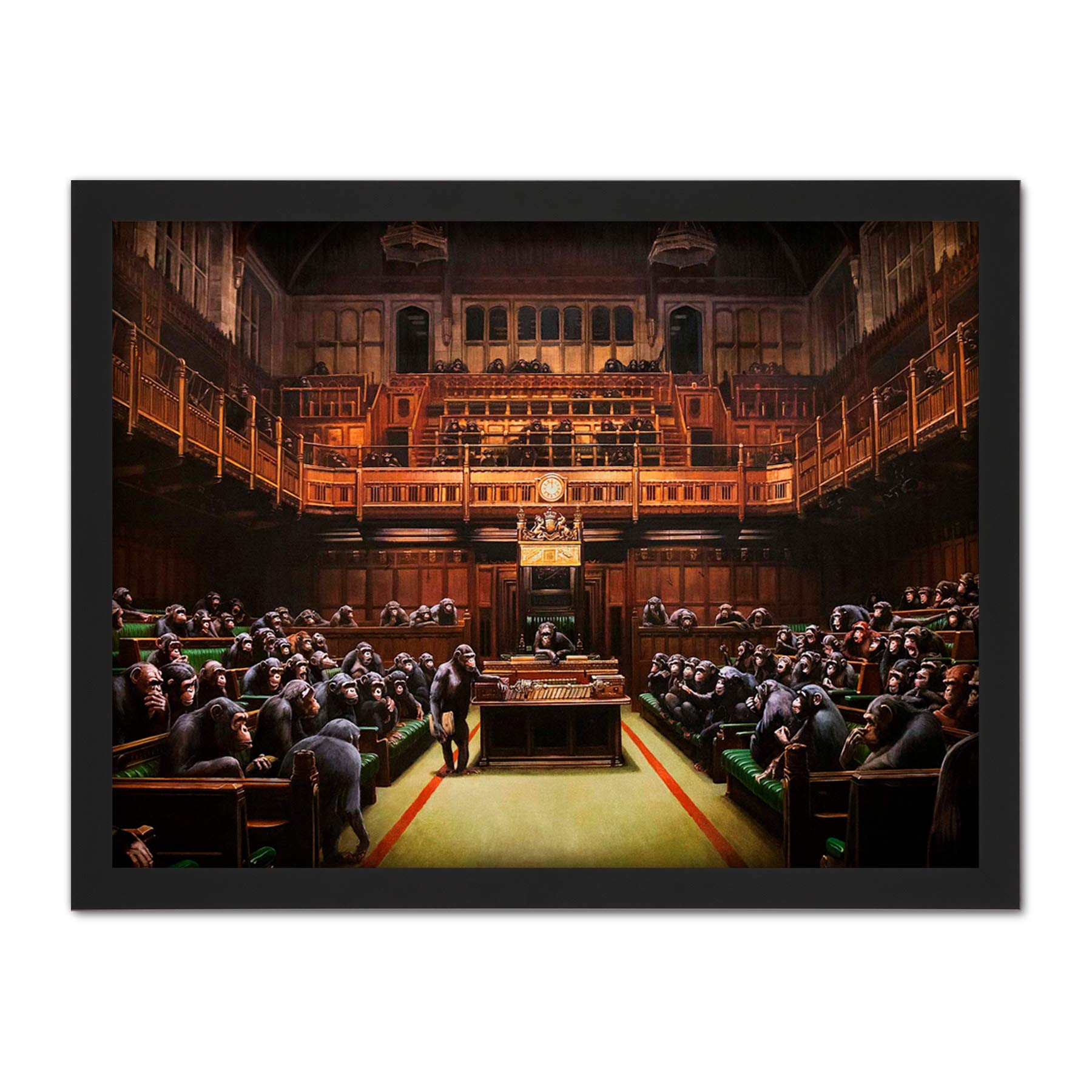 Artery8 Framed Black 18X24 Banksy Devolved Parliament Graffiti Brexit Painting Artwork Framed Wall Art Print 18X24 Inch